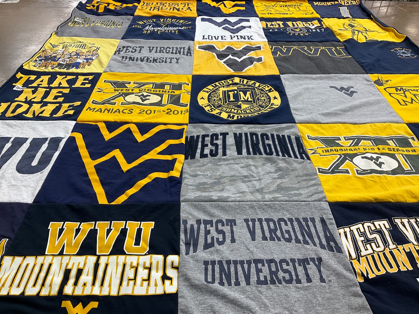 T-shirt quilt featuring west virginia mountaineers by Megan from CO