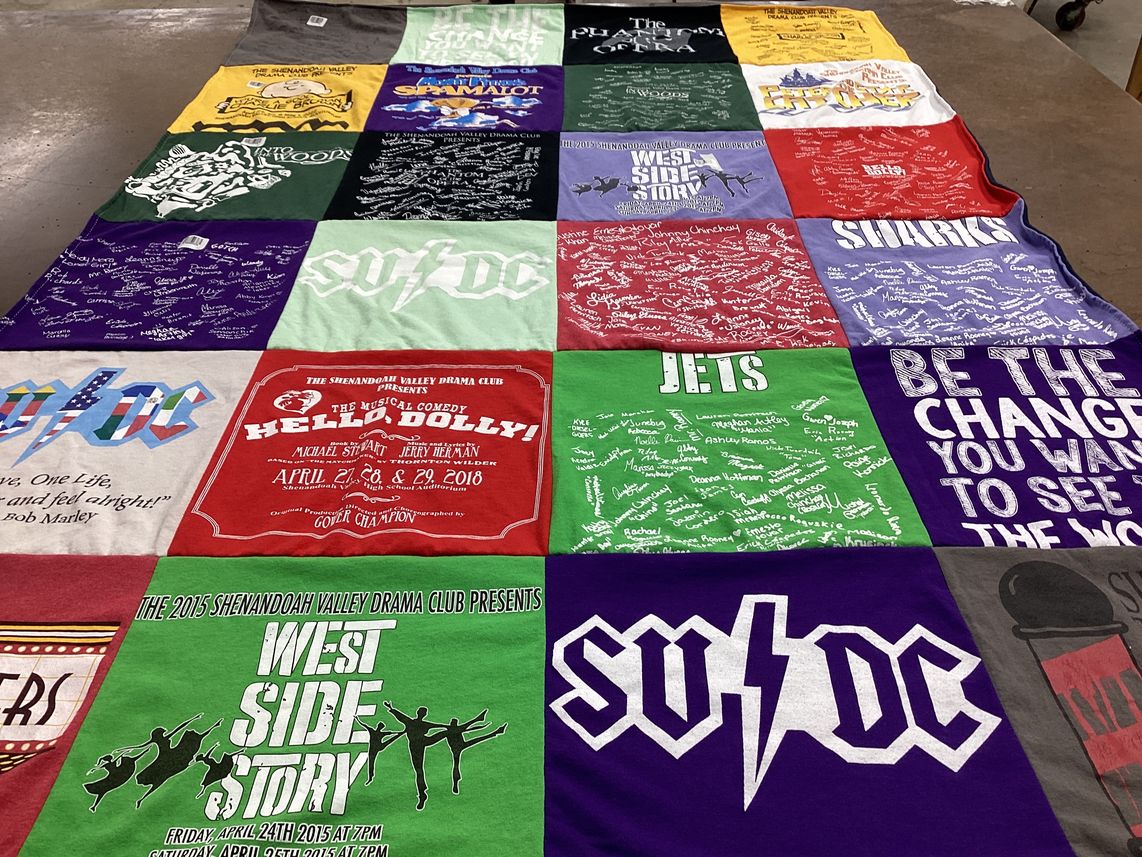 T-shirt quilt with musicals, theater themes by Michele from PA