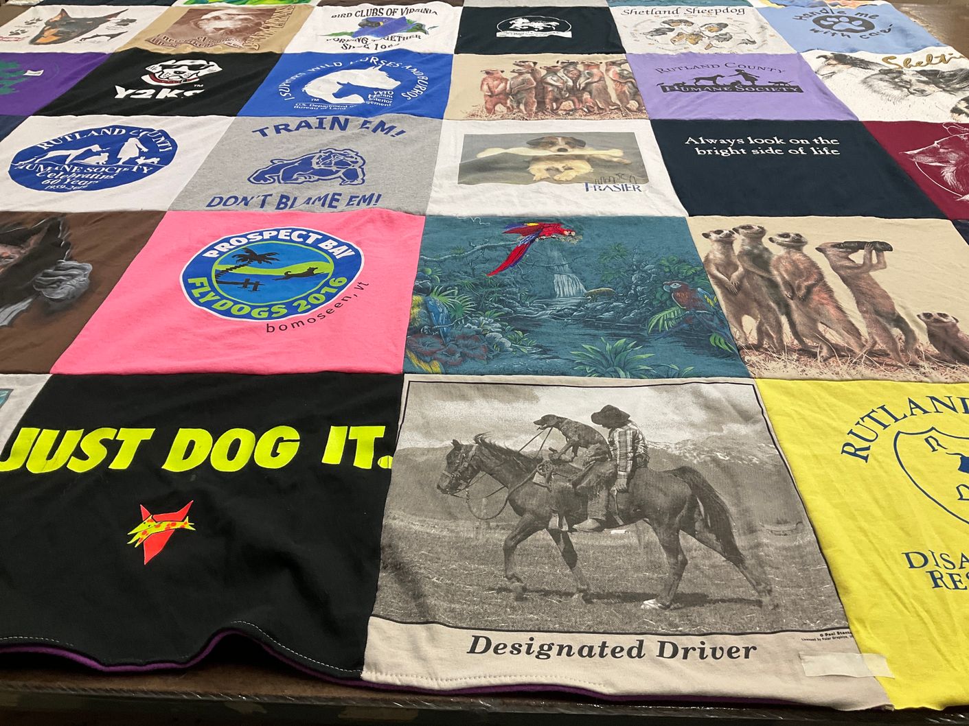 T-shirt quilt with dogs, animals themes by Bette from VT