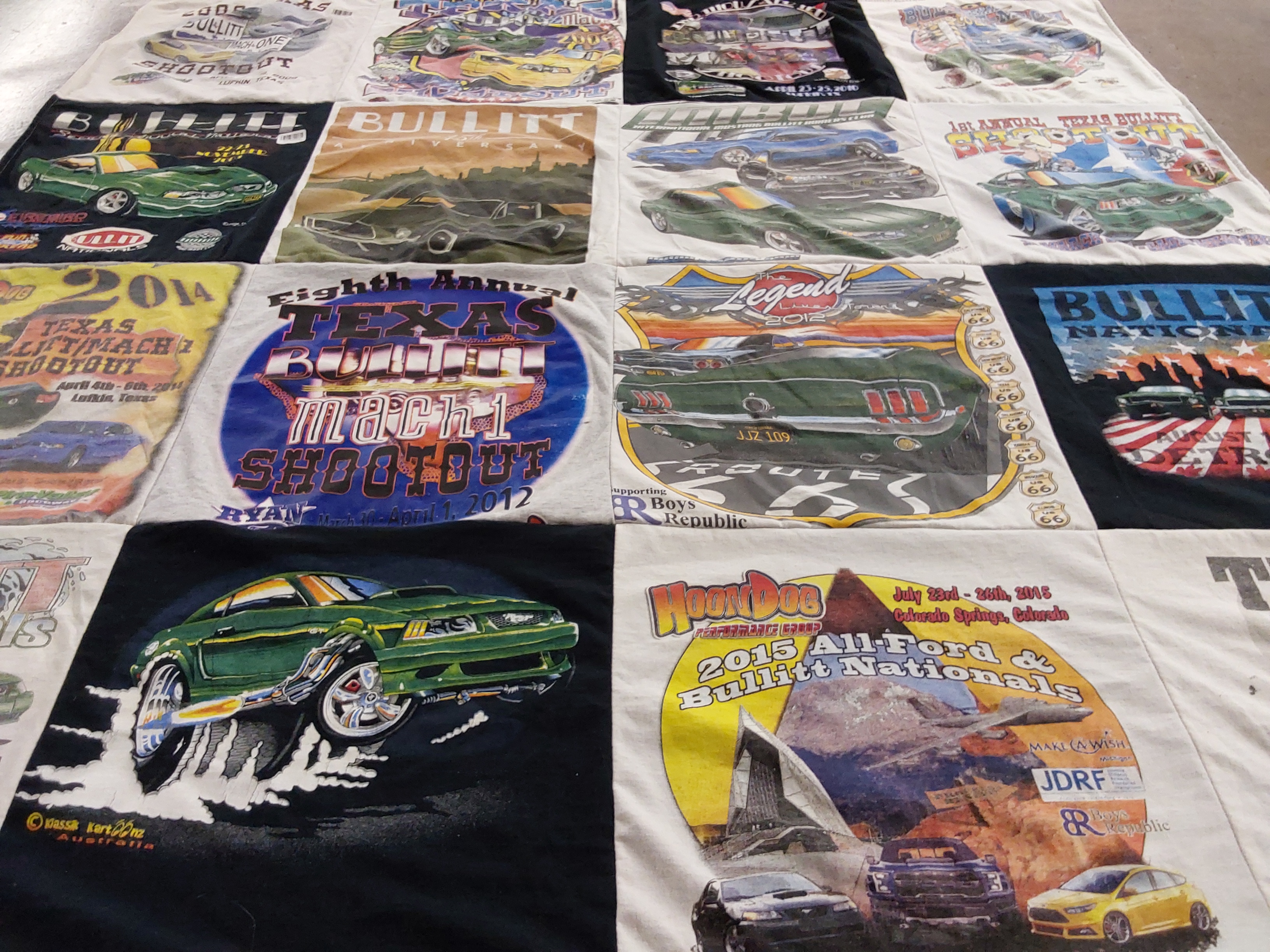 T-shirt quilt with cars, racing themes by GREG from TX