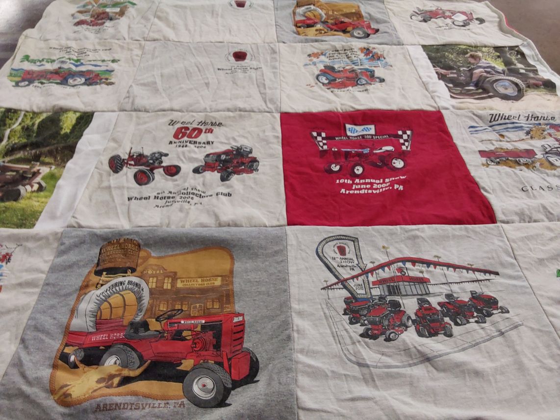 T-shirt quilt with tractors, farming themes by Susan from NY