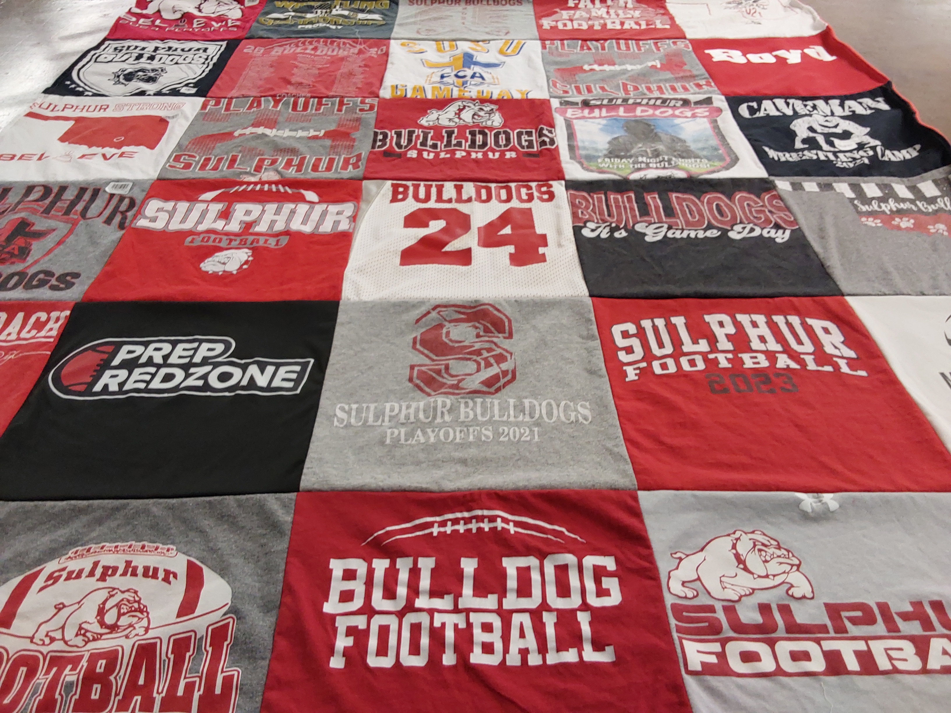 T-shirt quilt featuring sulphur bulldogs football by Cleo from OK