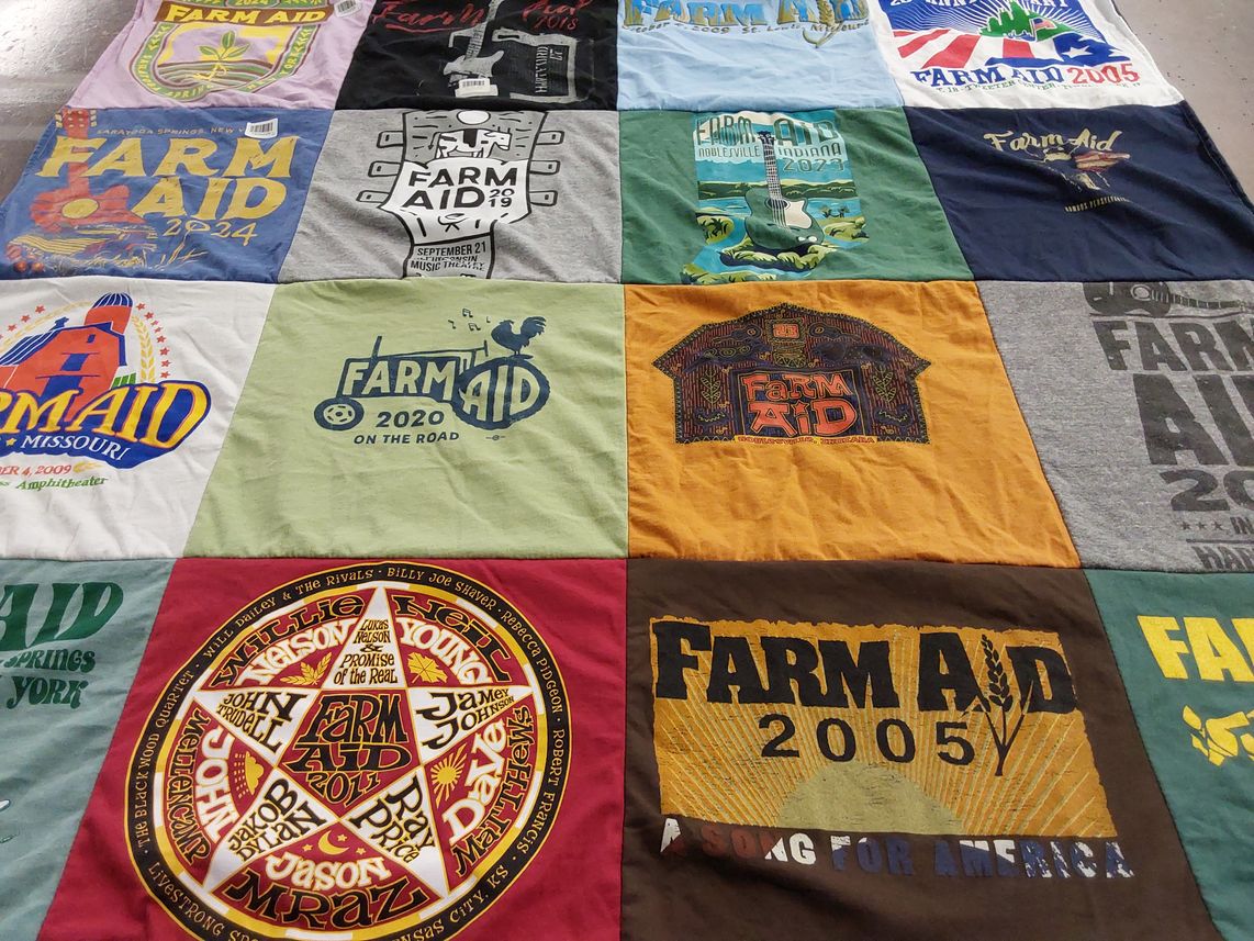 T-shirt quilt with music, farming themes by Rick from RI