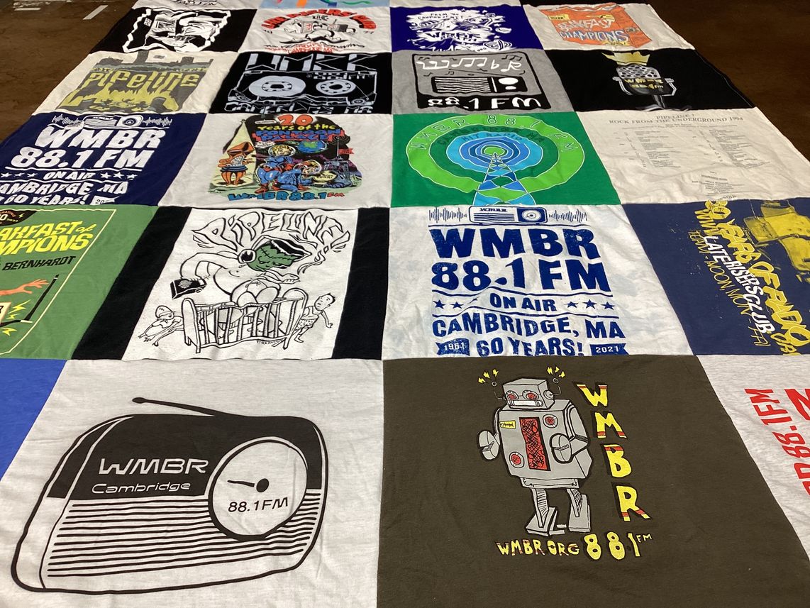 T-shirt quilt with radio, music themes by Rick from RI