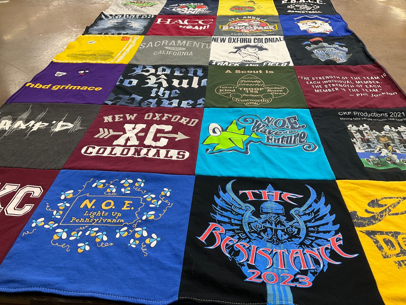 T-shirt quilt featuring new oxford xc colonials by Melissa from PA