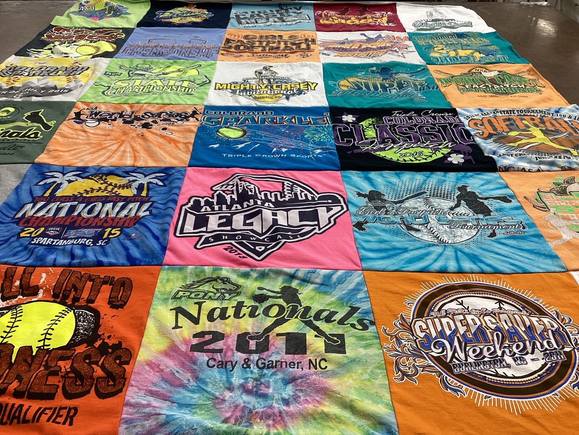 T-shirt quilt with softball, tournaments themes by Dave from SC