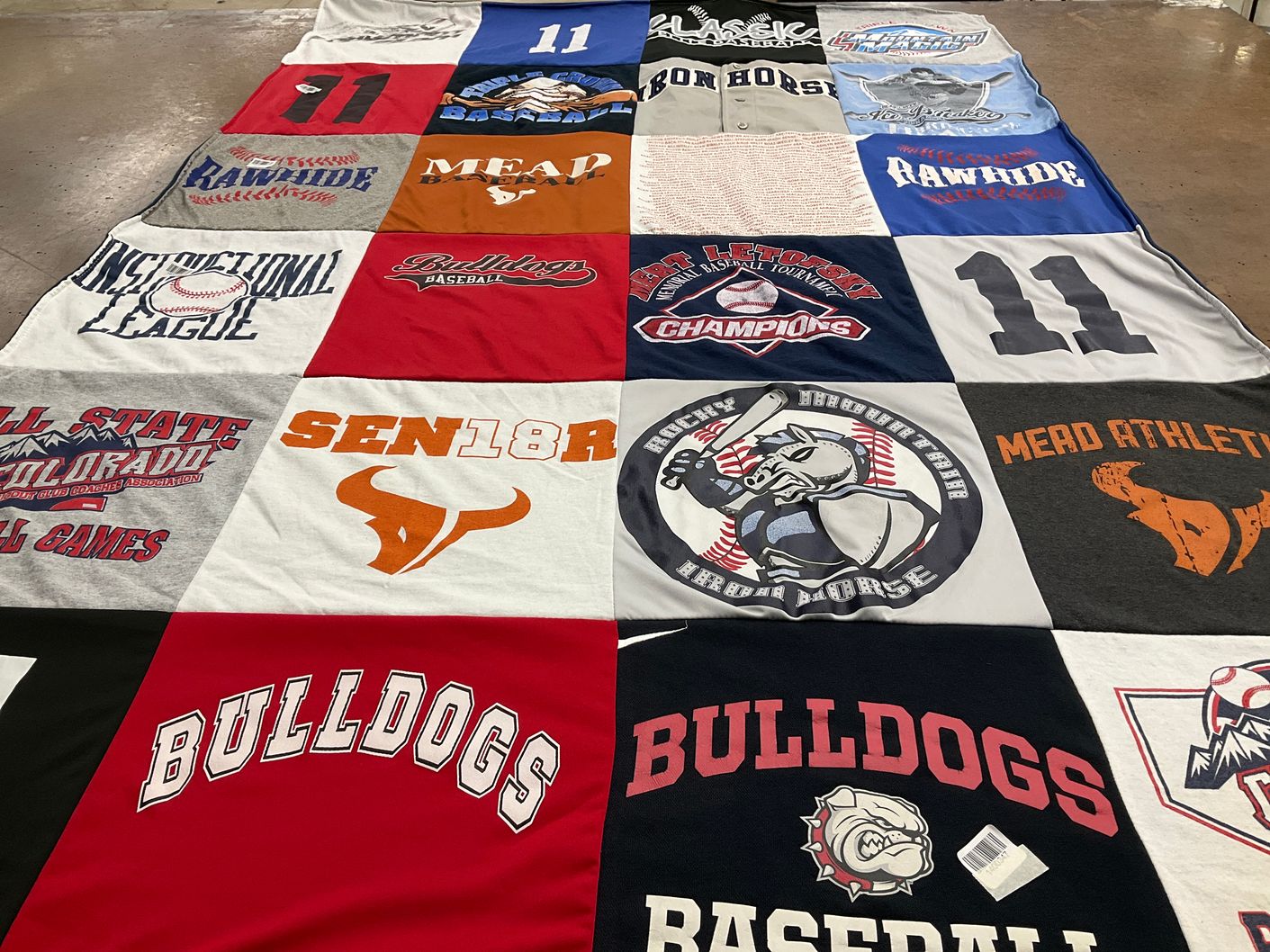 T-shirt quilt featuring iron horse baseball, bulldogs baseball by Sheryl from CO