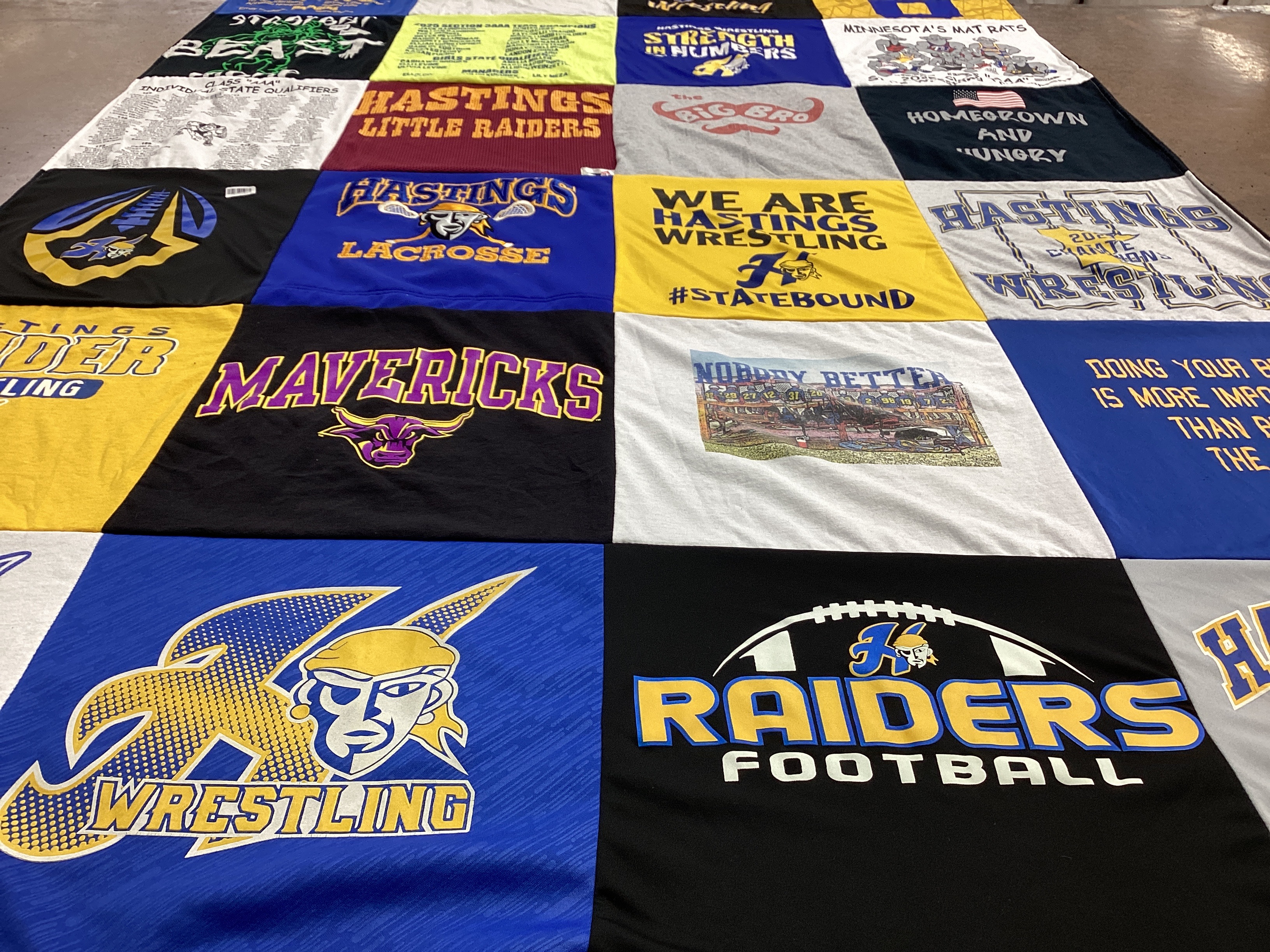 T-shirt quilt featuring hastings raiders football, hastings wrestling by Lynette from MN