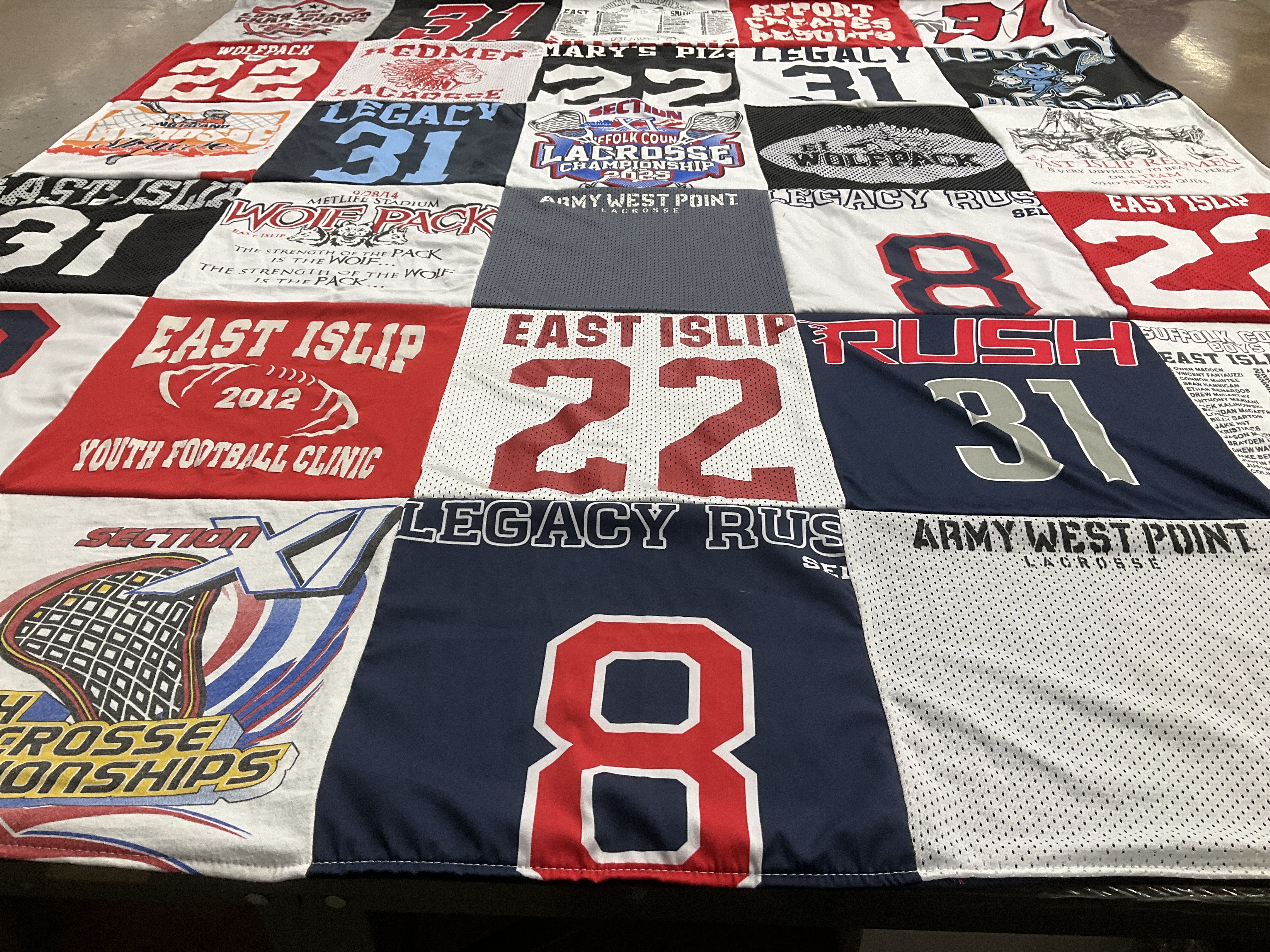 T-shirt quilt featuring east islip wolf pack, legacy rush by Danielle from NY