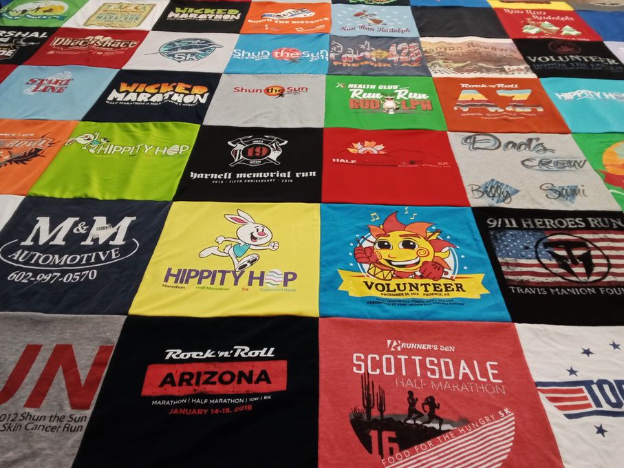 T-shirt quilt with running, volunteering themes by Donna from AZ