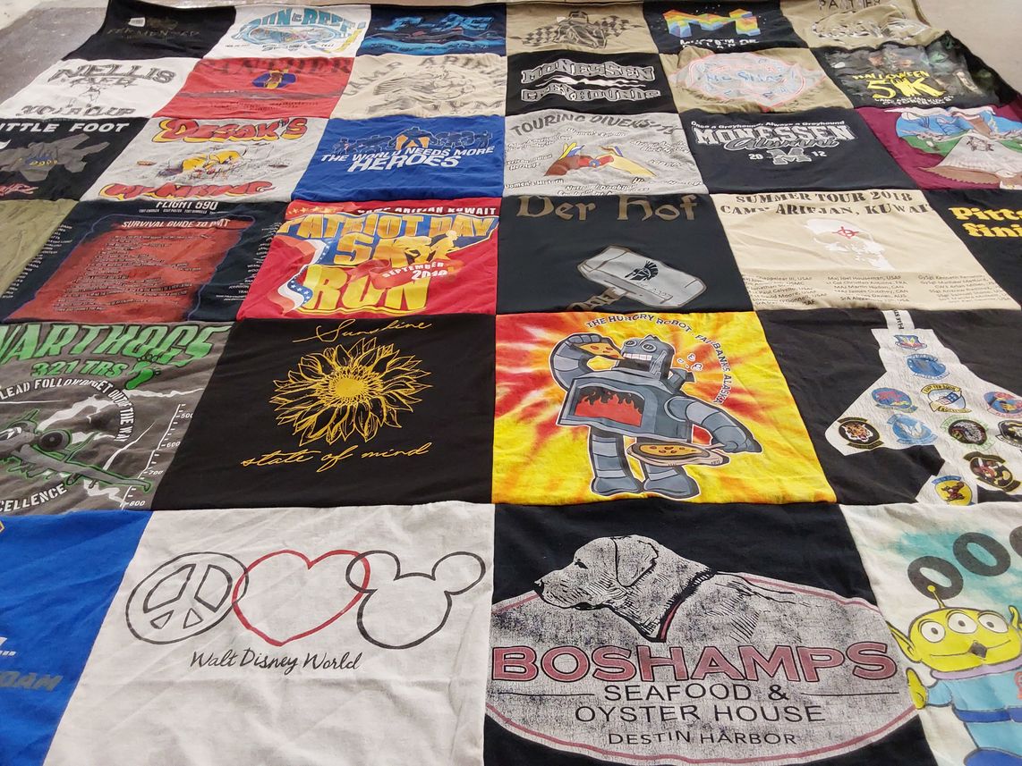T-shirt quilt with disney, seafood themes by Alexandria from NV