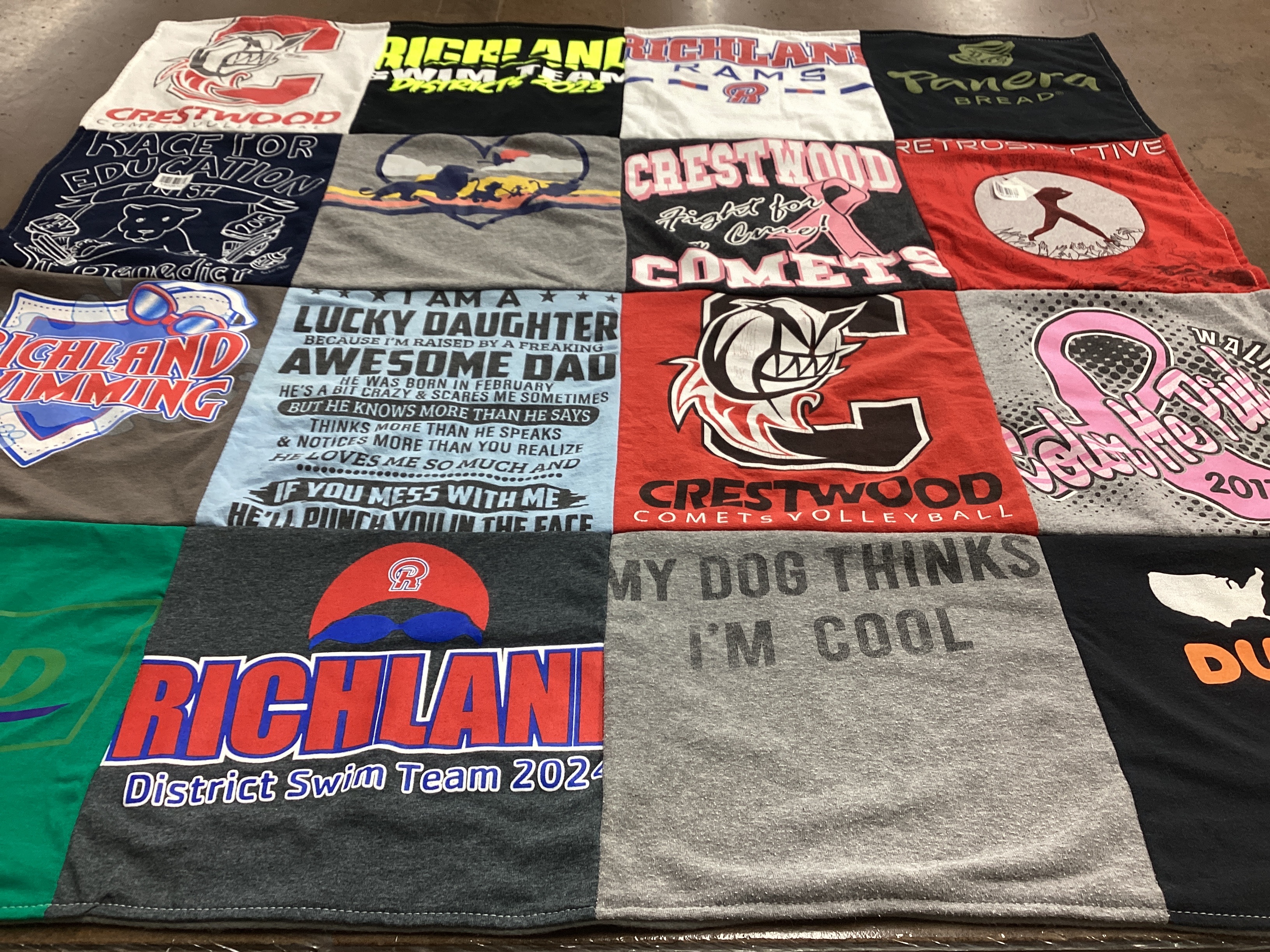 T-shirt quilt featuring richland swim team, crestwood comets volleyball by Candice from PA
