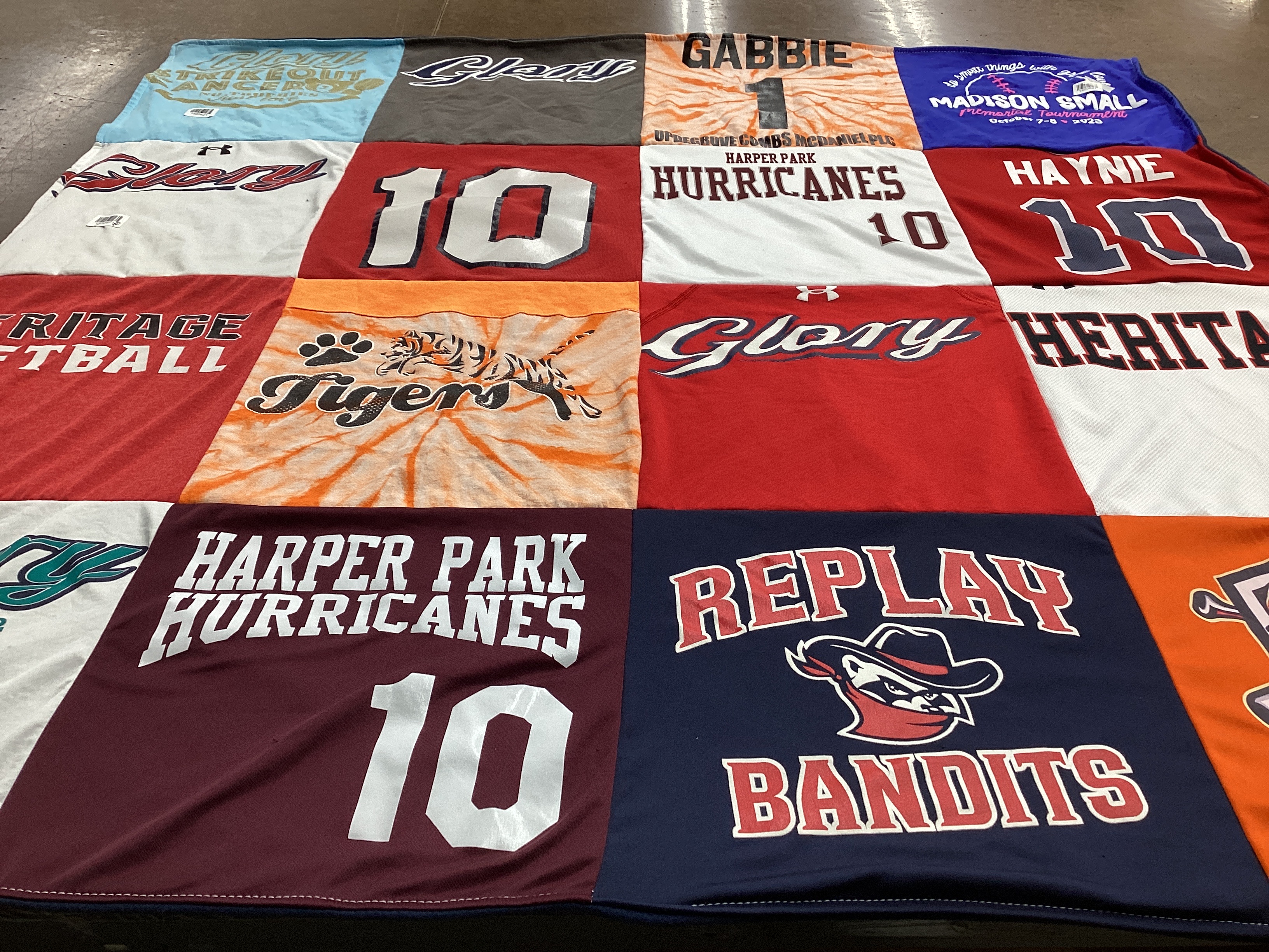 T-shirt quilt featuring harper park hurricanes, replay bandits by Deborah from VA