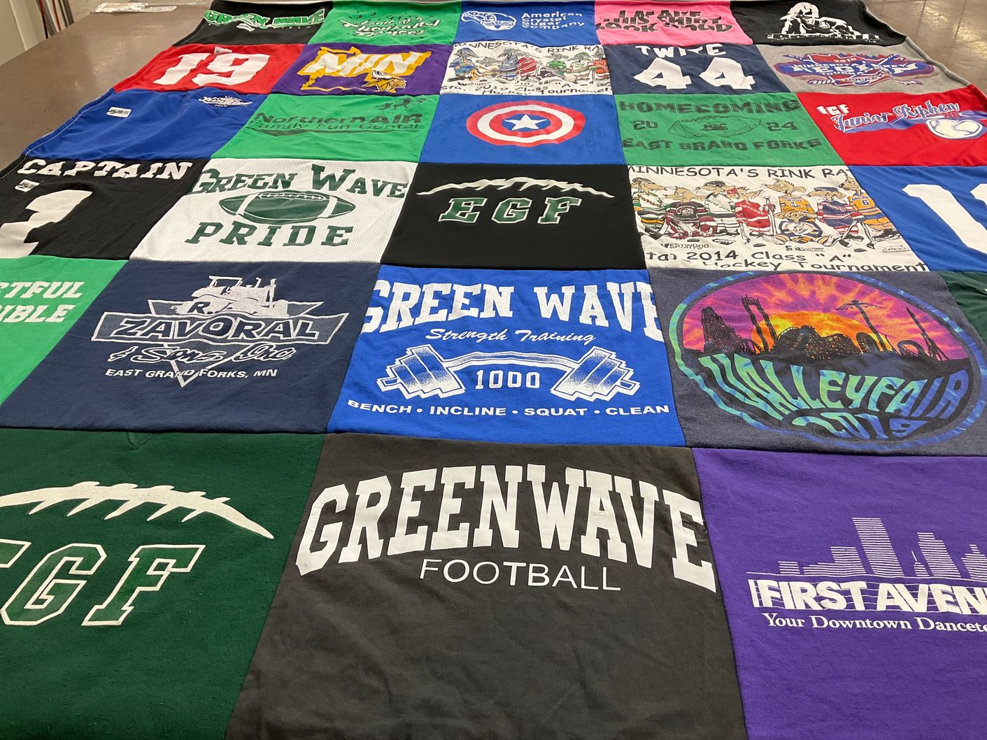 T-shirt quilt featuring green wave football by PATRICIA from ND