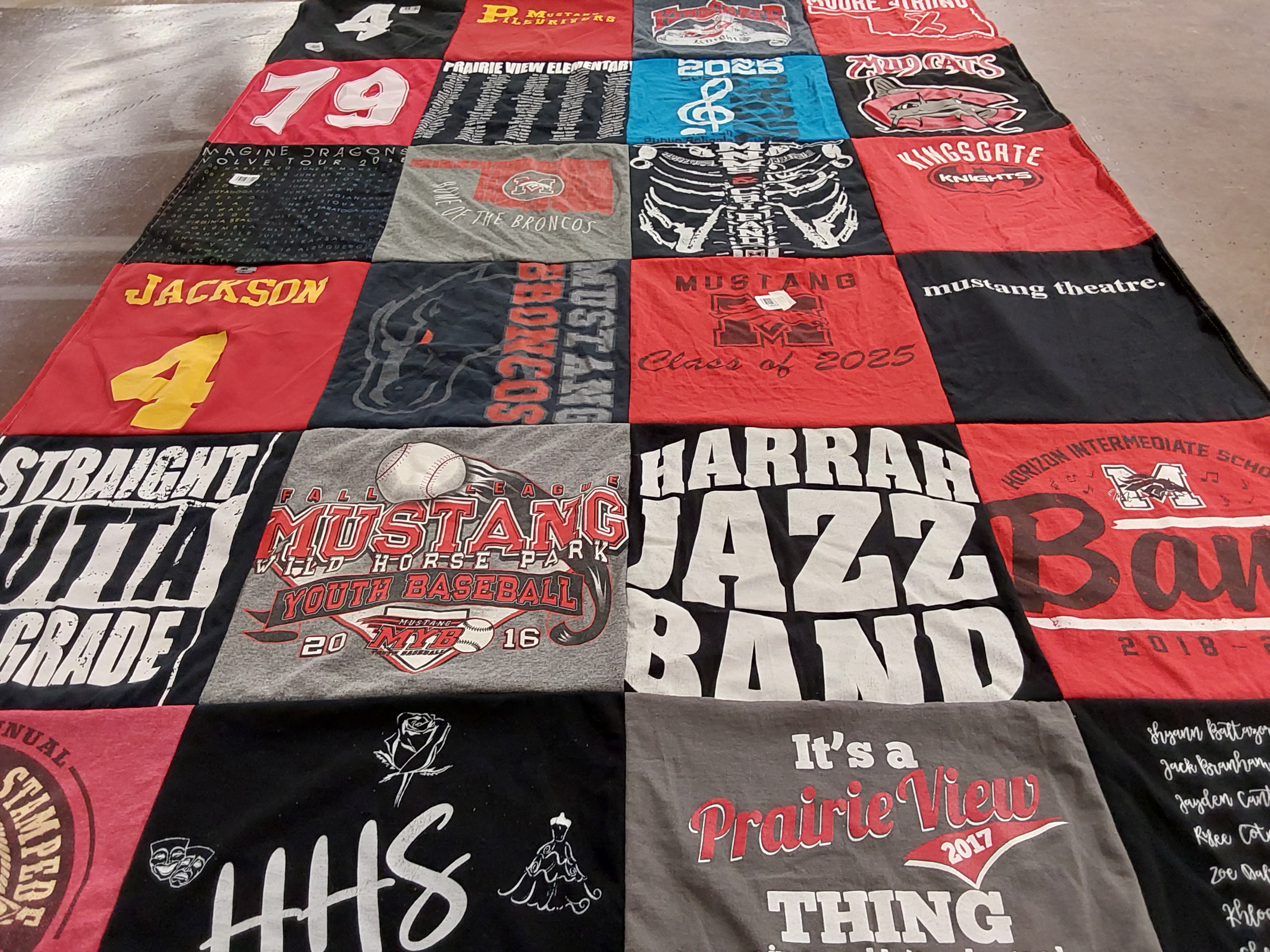 T-shirt quilt featuring mustang youth baseball, broncos by Andrea from OK