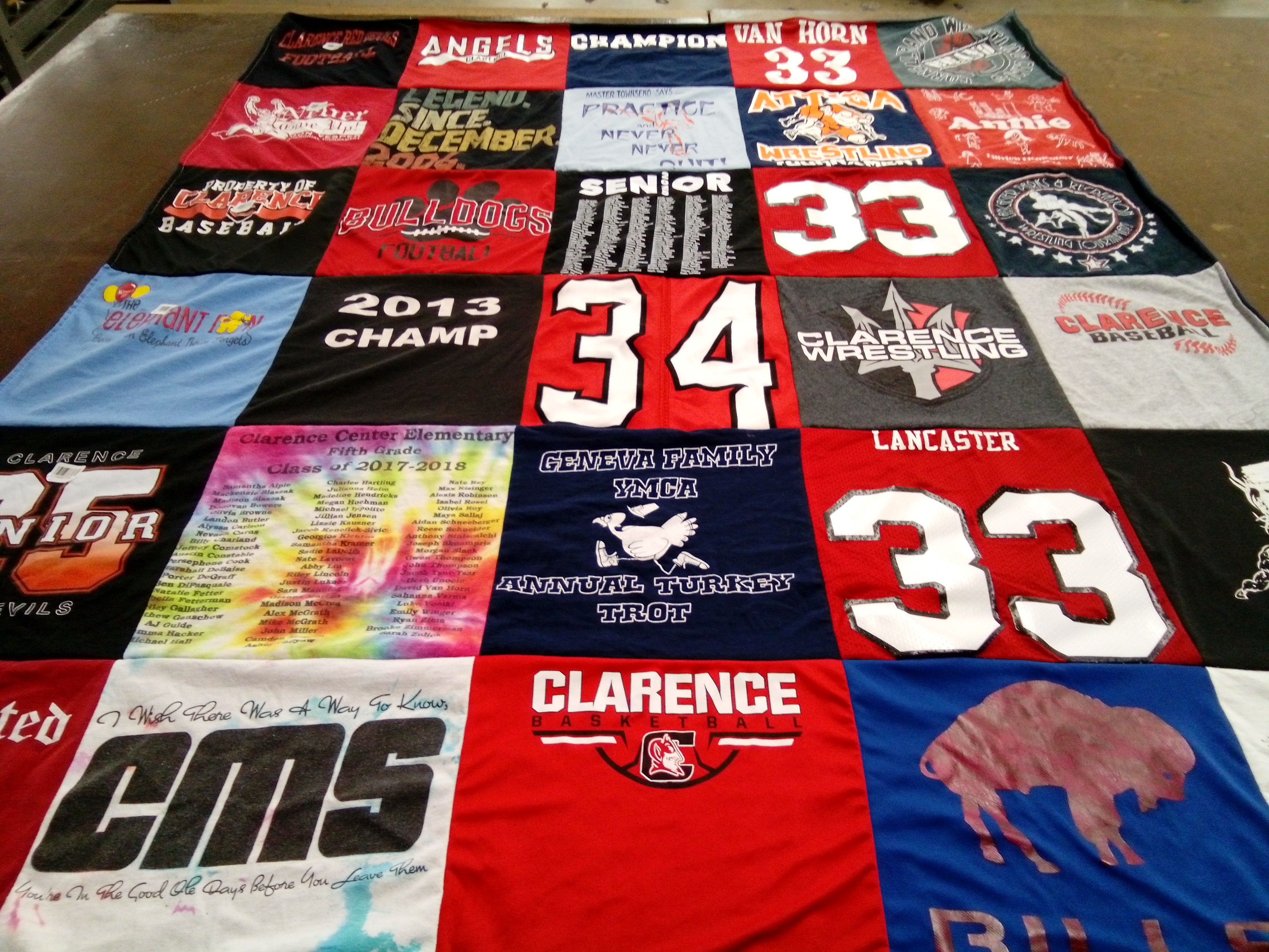 T-shirt quilt featuring clarence wrestling, clarence baseball by Jamie from NY