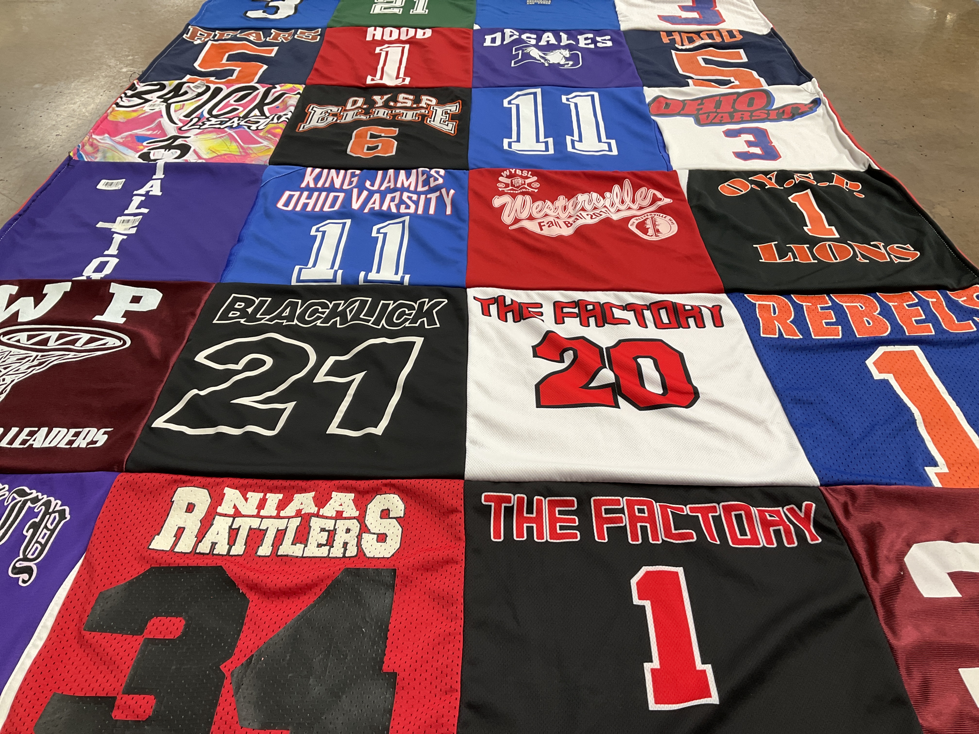 T-shirt quilt featuring lions, rebels by Kenya from OH