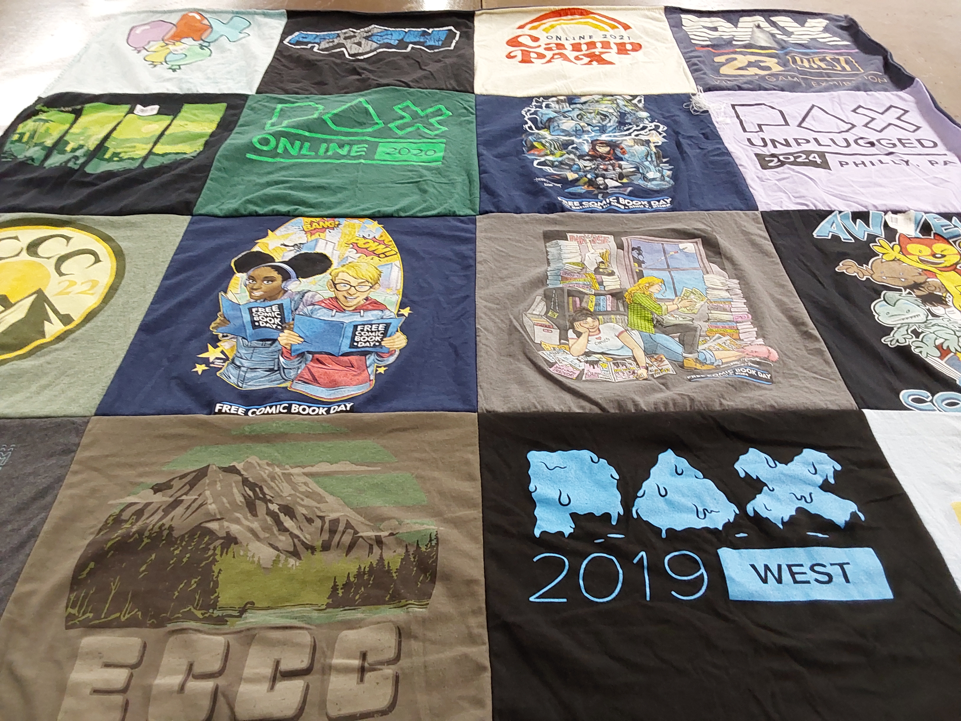 T-shirt quilt with gaming, comics themes by Robert from WA