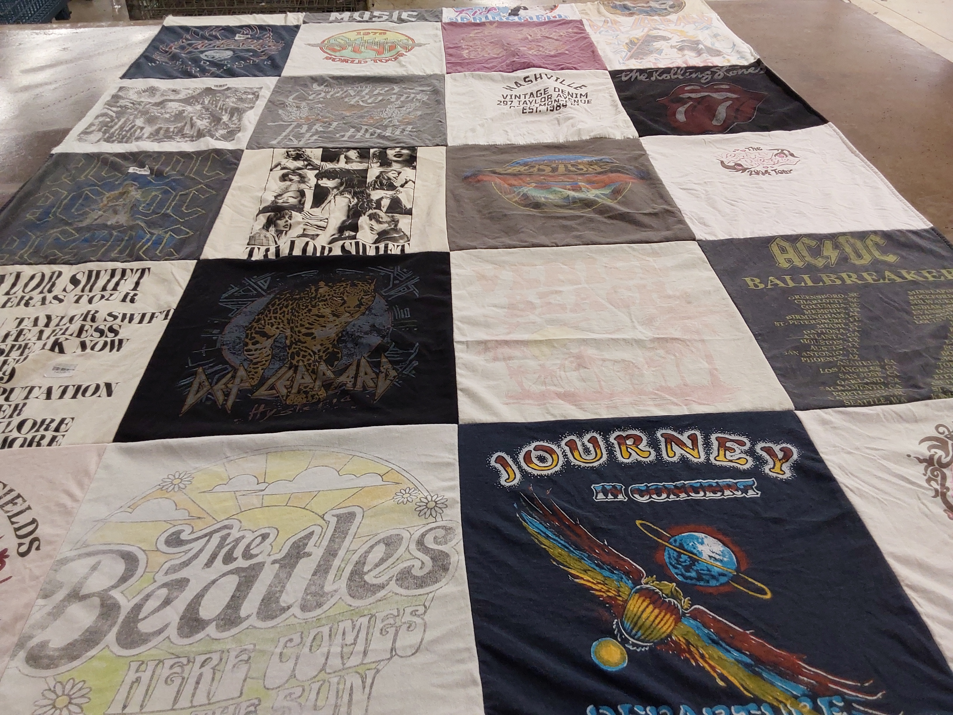 T-shirt quilt with music, rock themes by Angie from MO