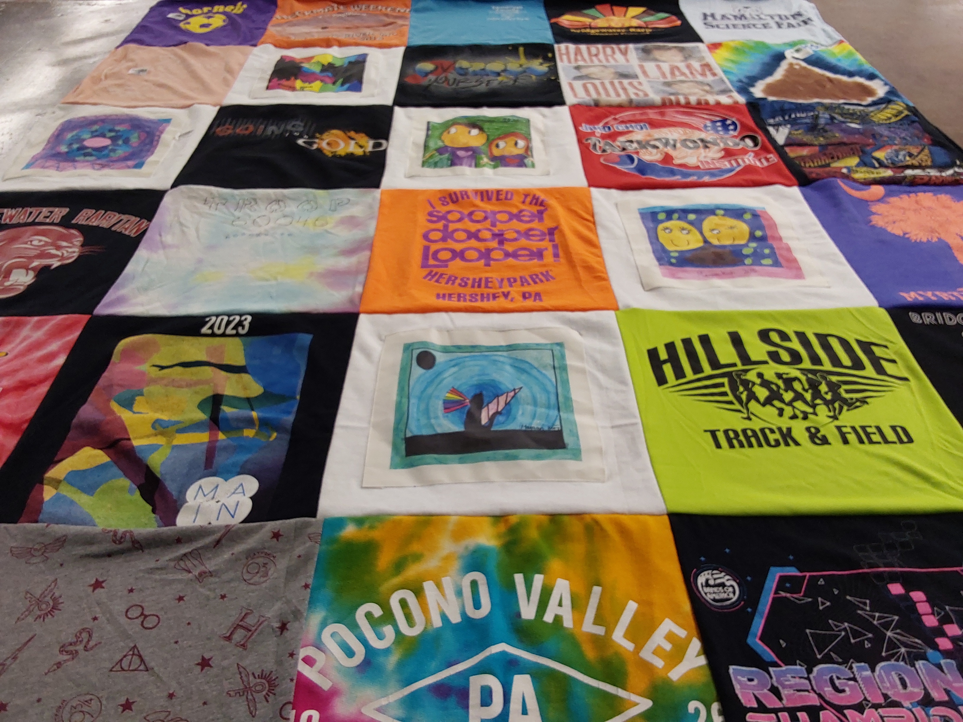 T-shirt quilt with sports, outdoor activities themes by Rebecca from NJ