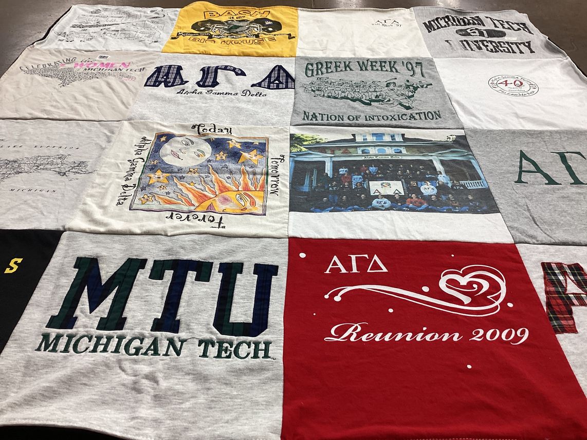 T-shirt quilt featuring michigan tech huskies by Kara from IL