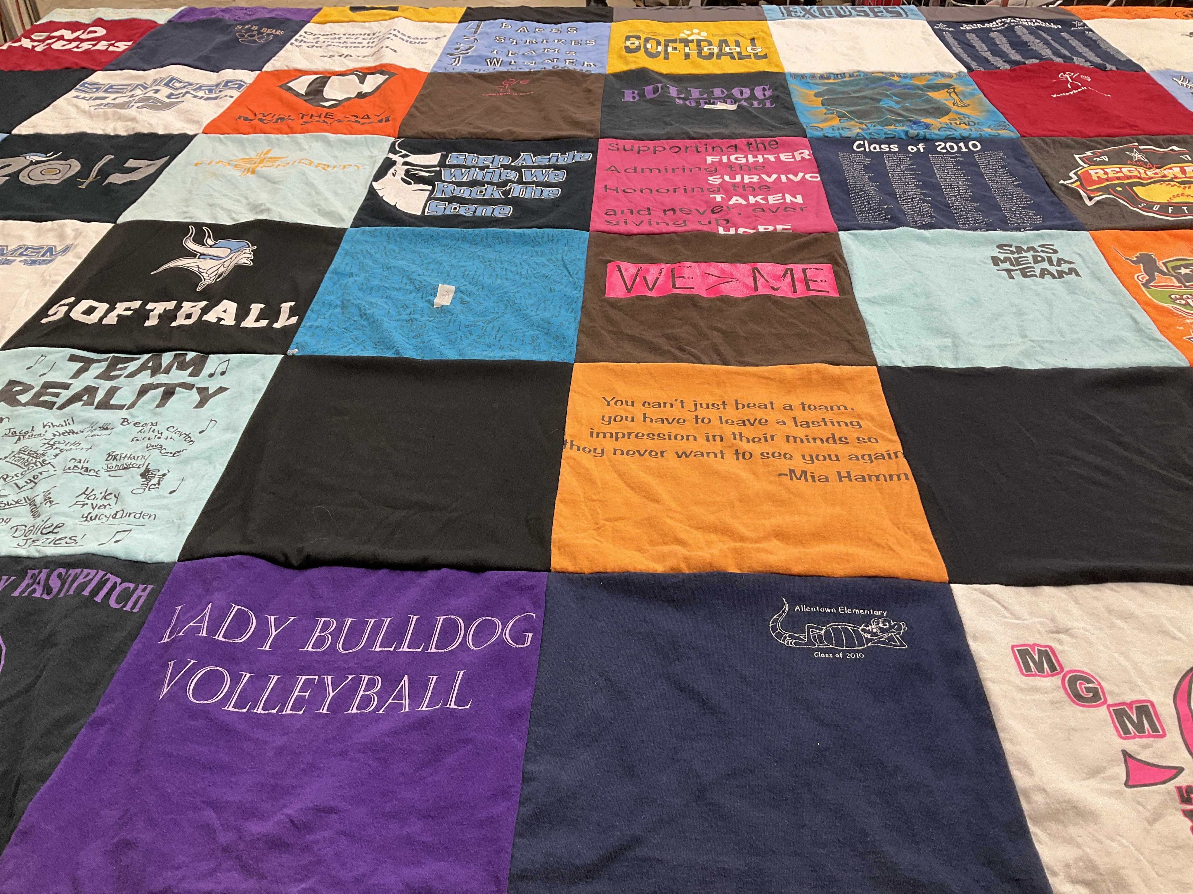 T-shirt quilt featuring lady bulldog volleyball, softball team by Elizabeth Brooke from NC