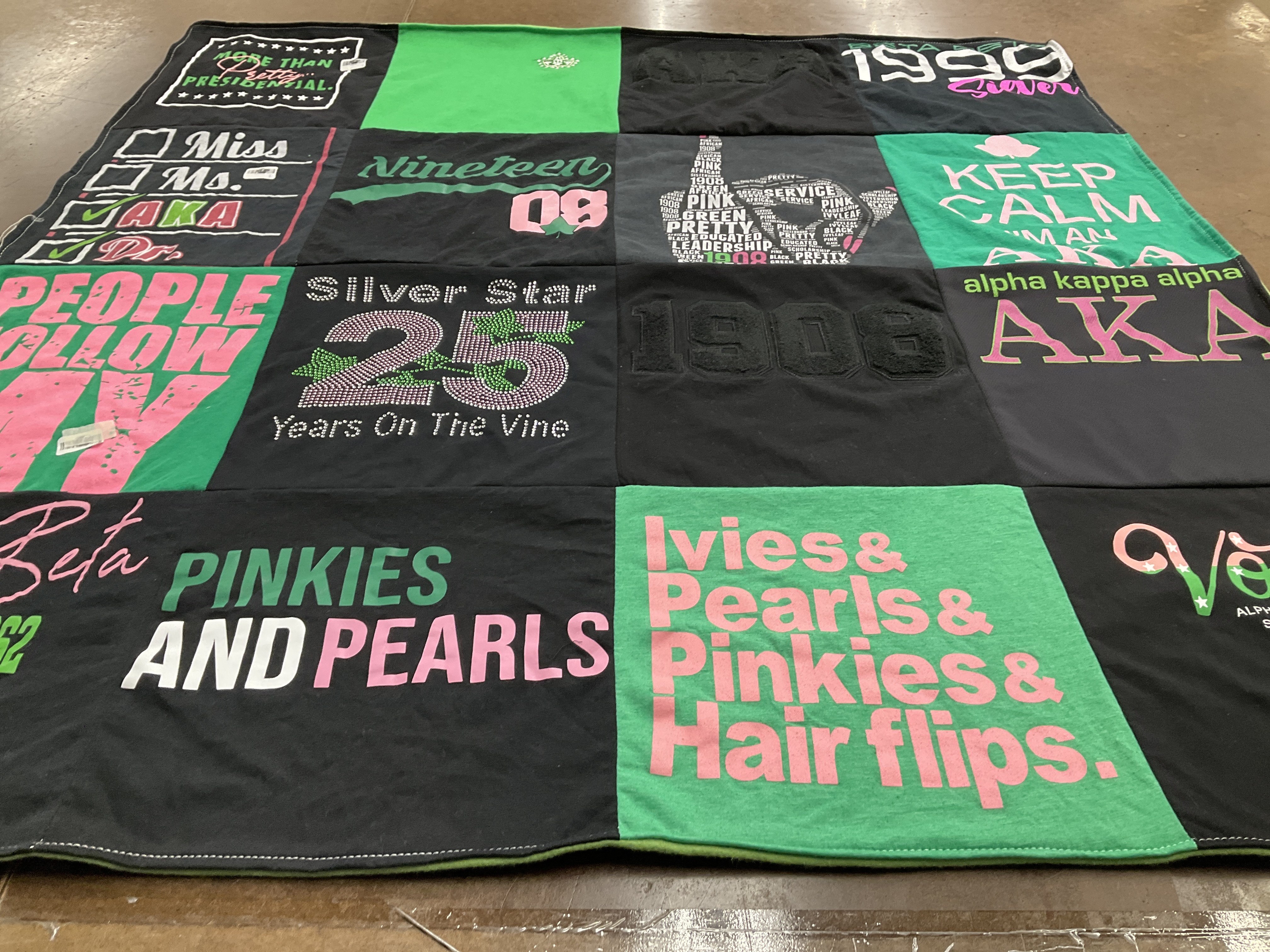 T-shirt quilt with sorority, sisterhood themes by Kara from GA