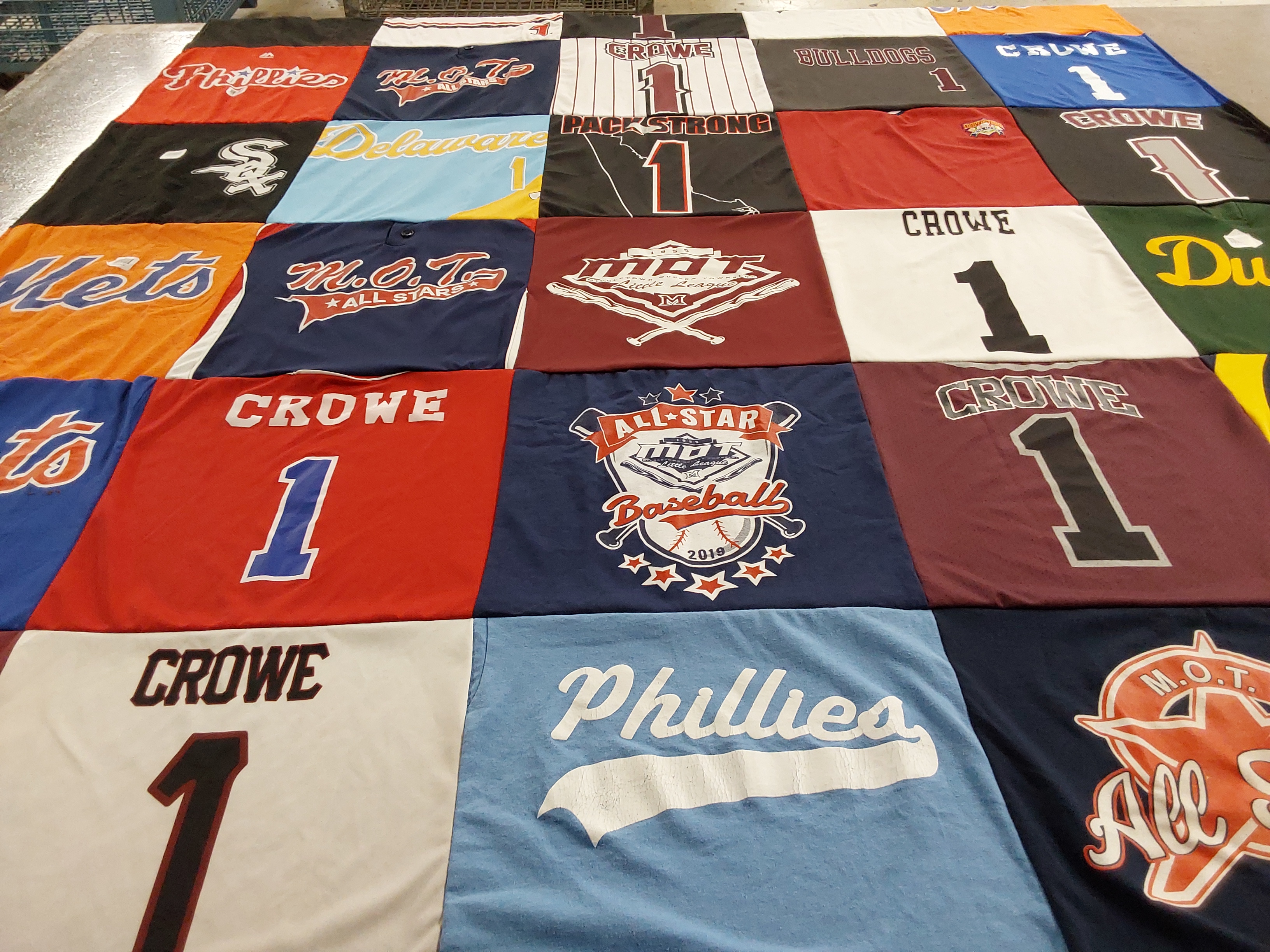 T-shirt quilt with baseball, sports themes by Jacqui from DE
