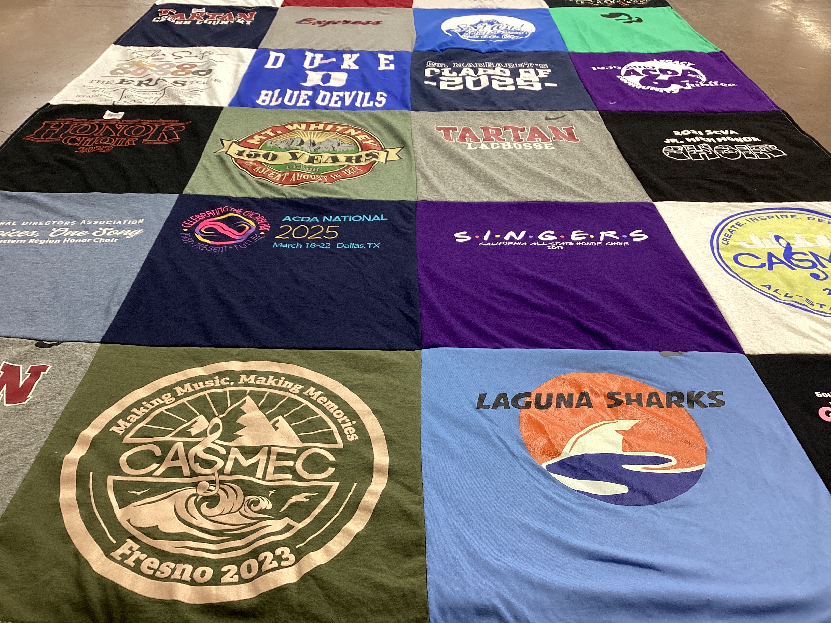 T-shirt quilt featuring laguna sharks by Eric from CA