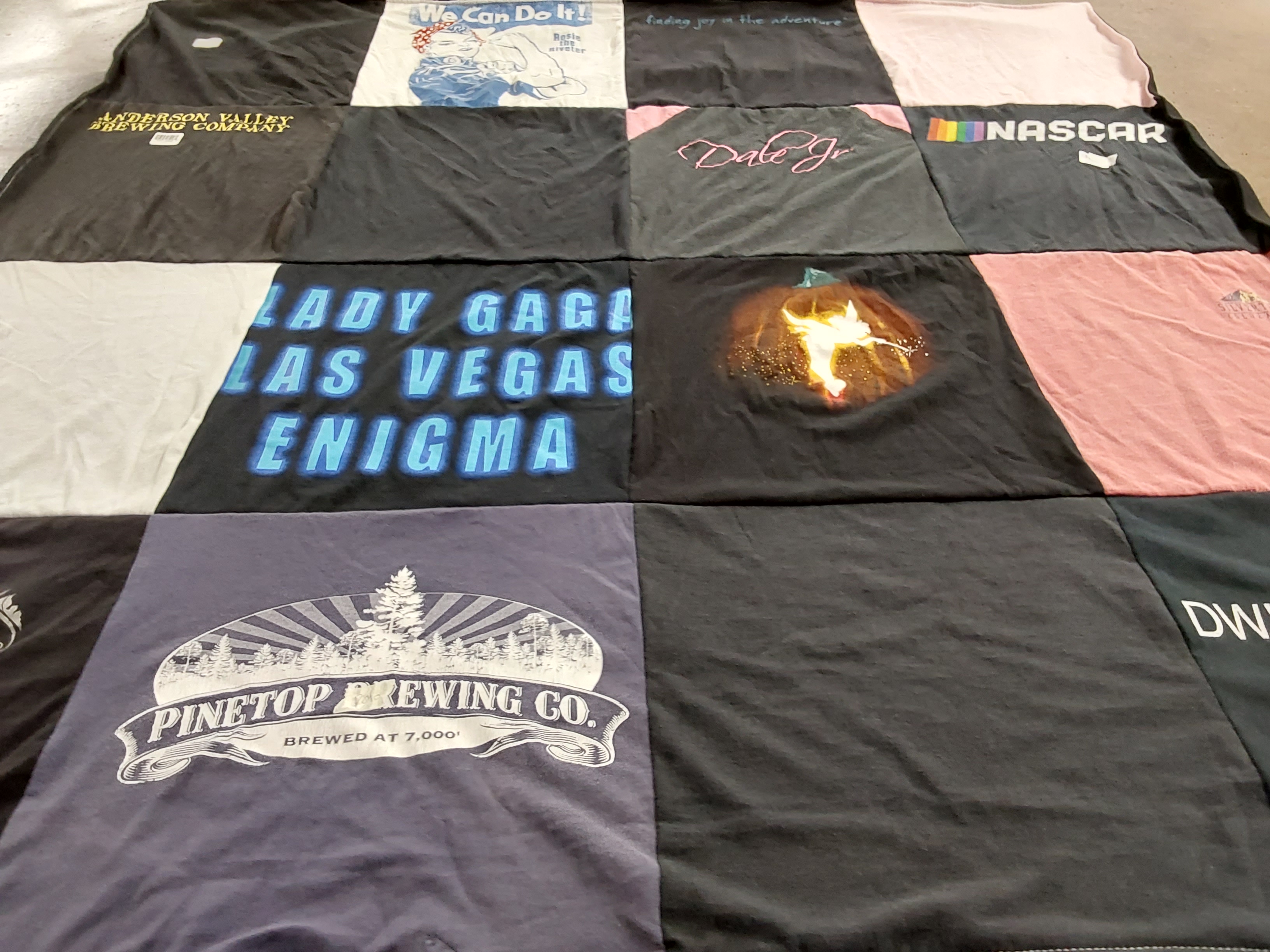 T-shirt quilt with brewing, music themes by Joyce from AZ