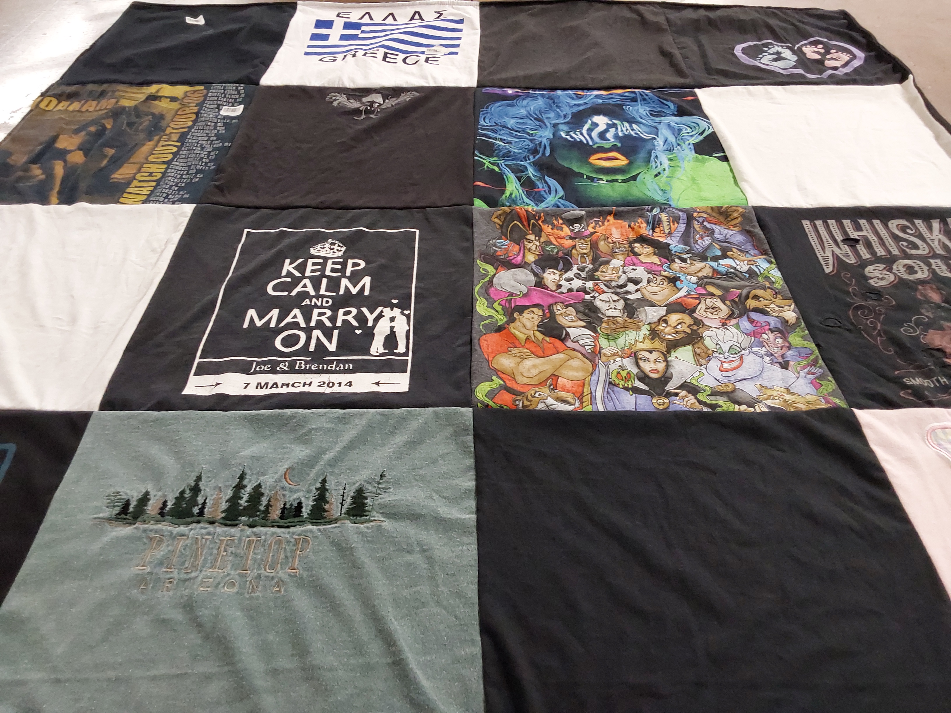 T-shirt quilt with travel, weddings themes by Joyce from AZ