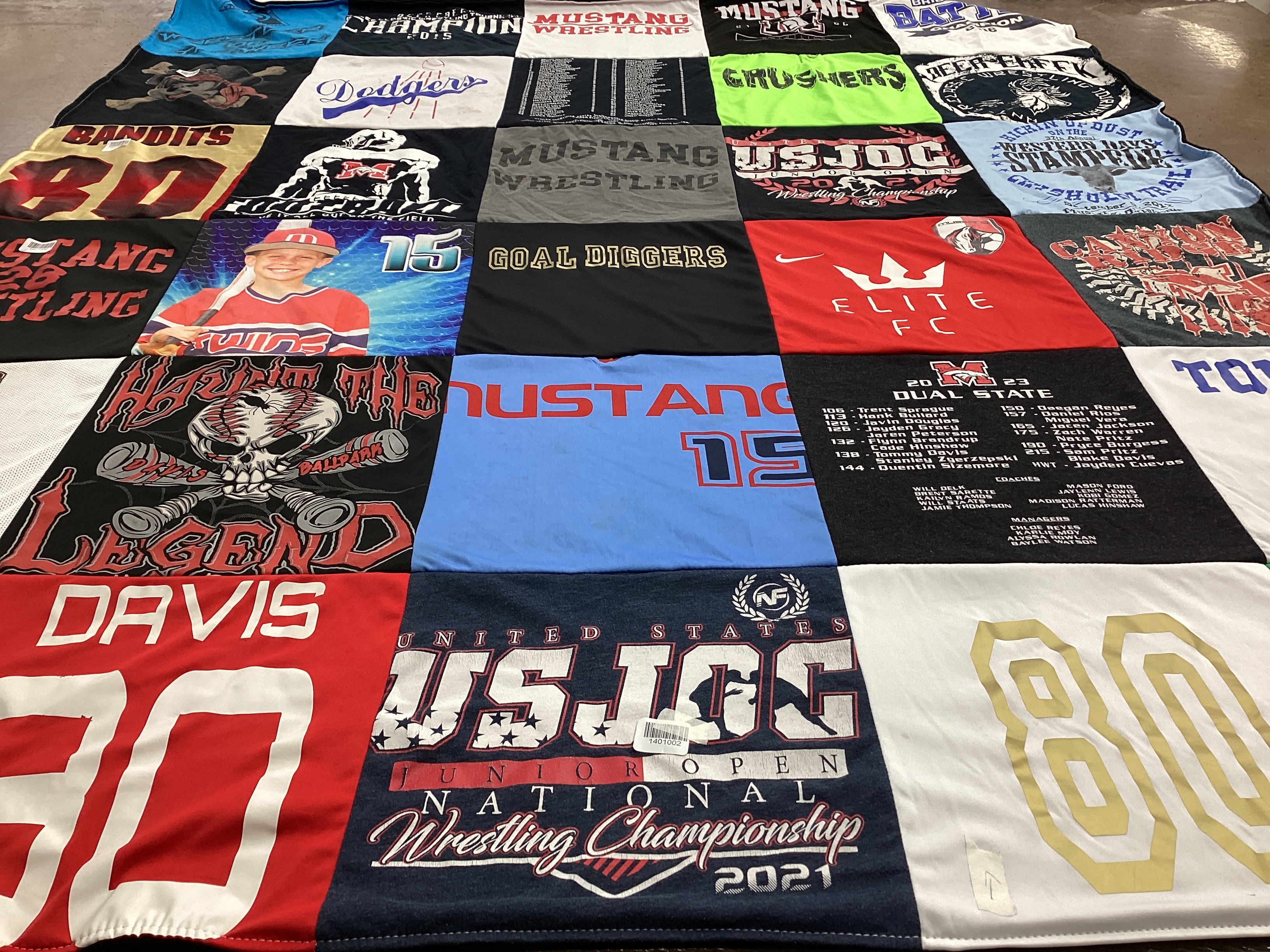 T-shirt quilt featuring mustang wrestling team by Kristina from OK