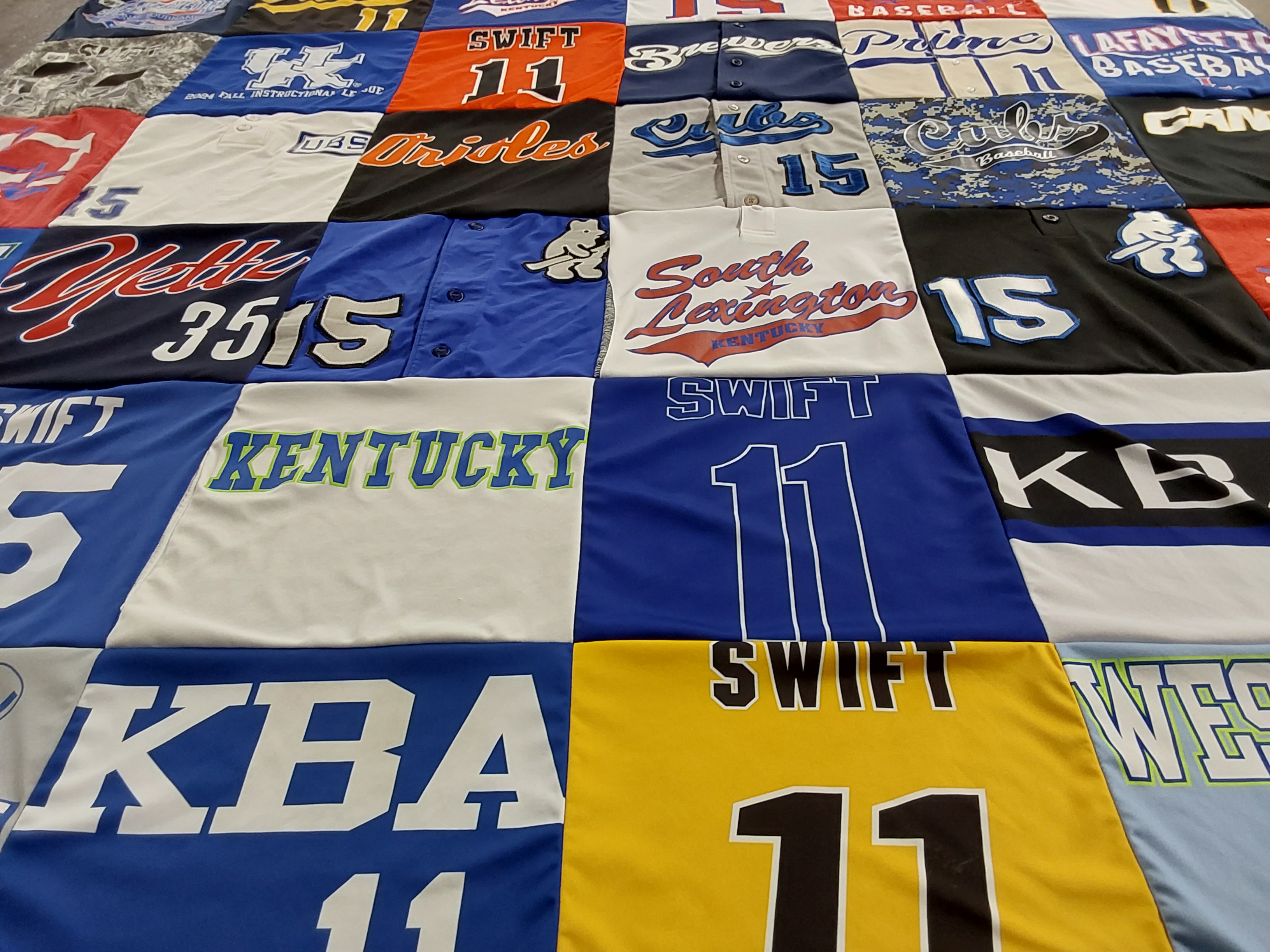 T-shirt quilt with sports, baseball themes by Jennifer from KY