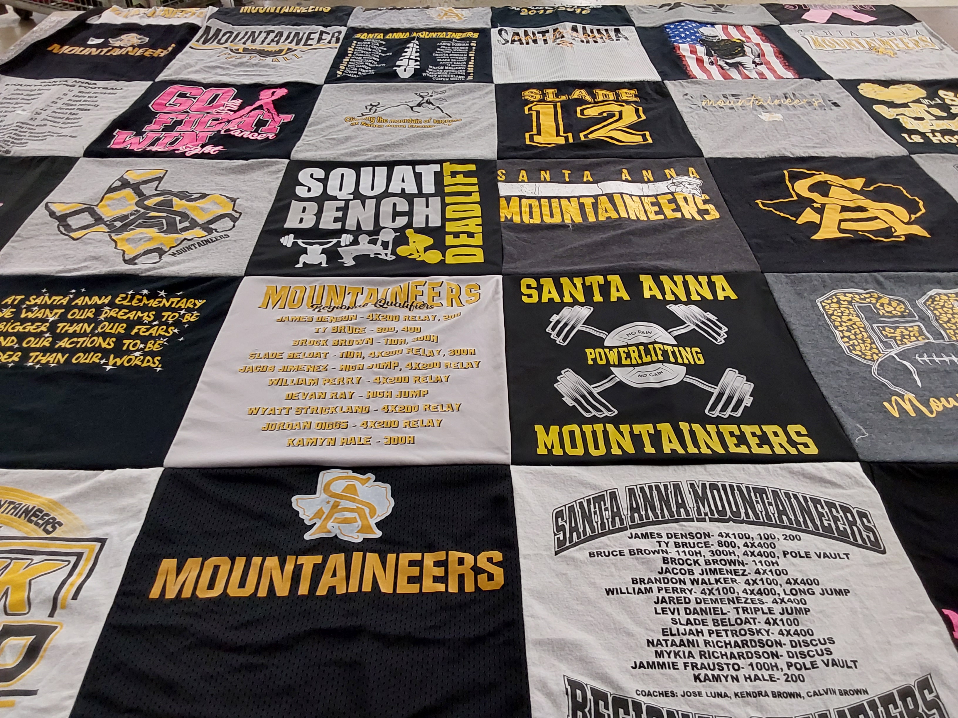 T-shirt quilt featuring santa anna mountaineers by Chantel from TX