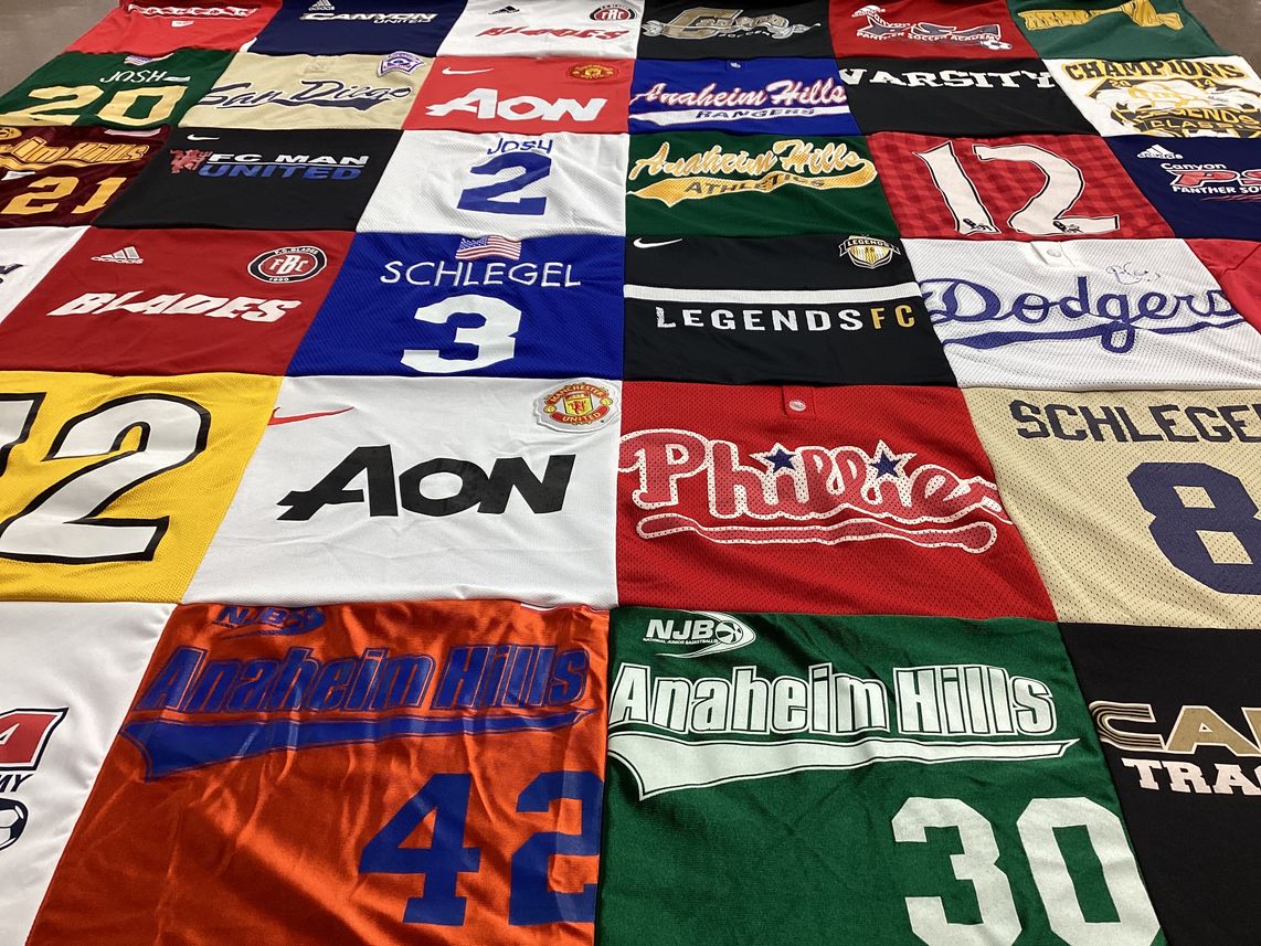 T-shirt quilt with sports, baseball themes by Dan from CA