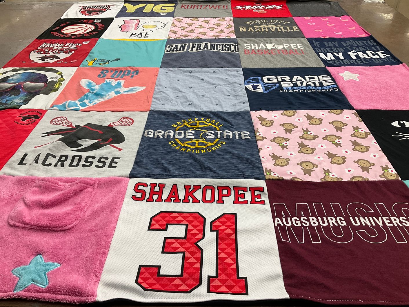T-shirt quilt featuring shakopee basketball by Tami from MN