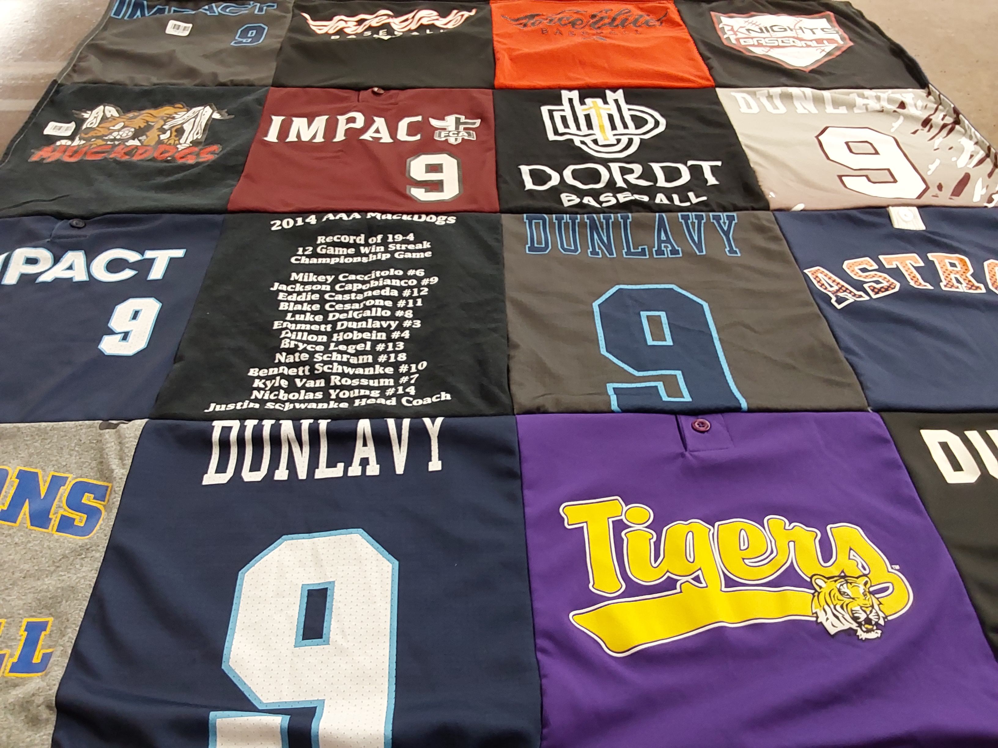 T-shirt quilt featuring impact baseball, tigers baseball by Kasey from IL