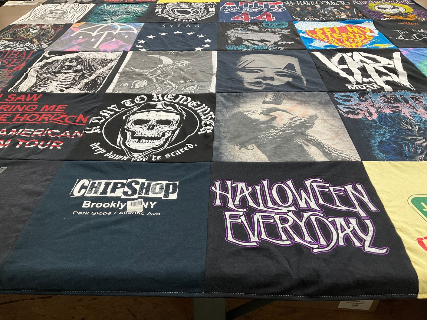T-shirt quilt with music, metal themes by Nicholas from NY