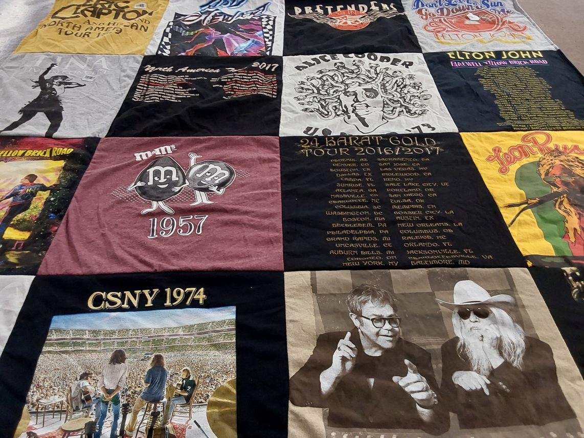 T-shirt quilt with music, concerts themes by Valerie from FL