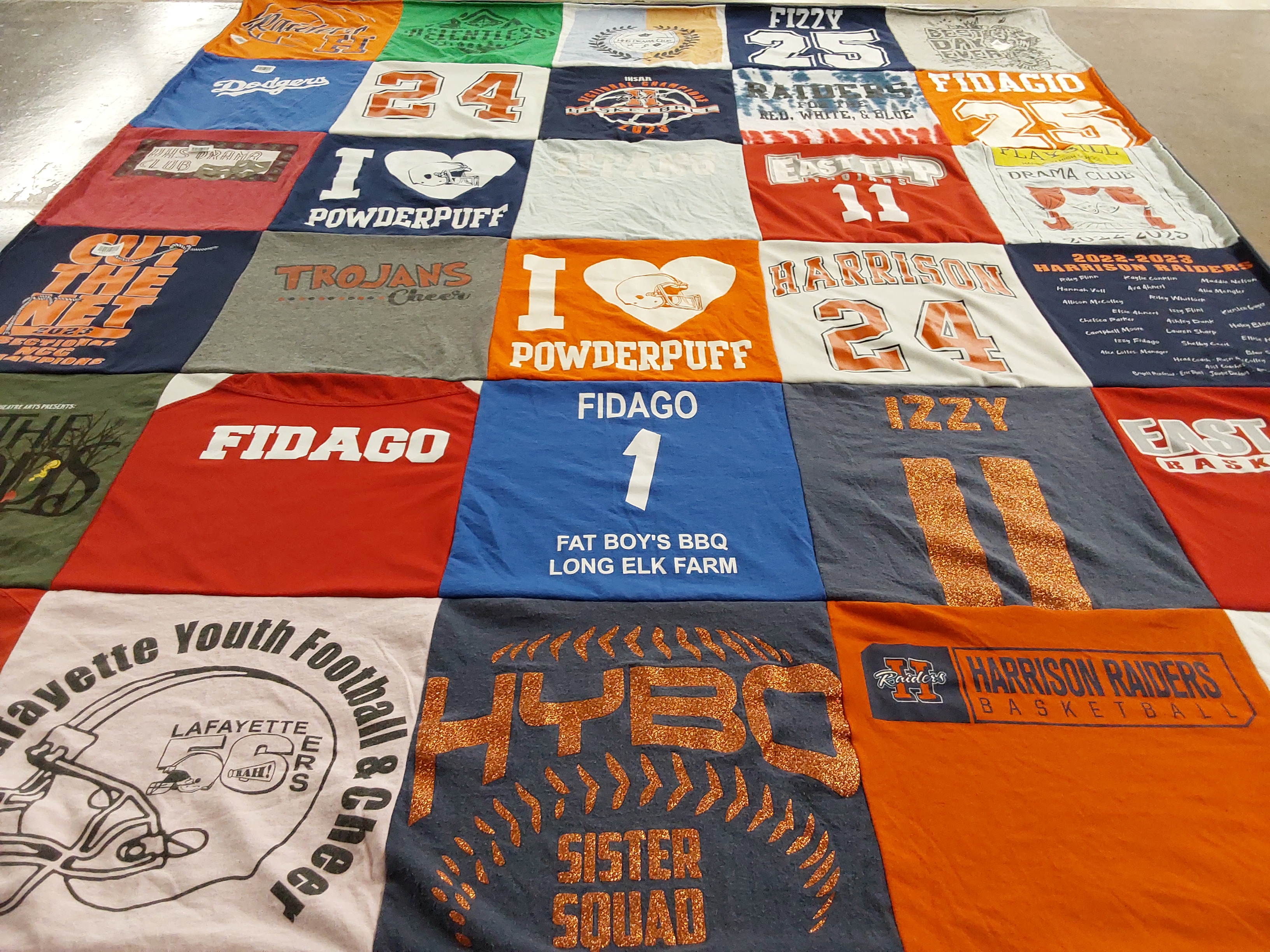T-shirt quilt from harrison raiders basketball, lafayette youth football & cheer by Christa from IN