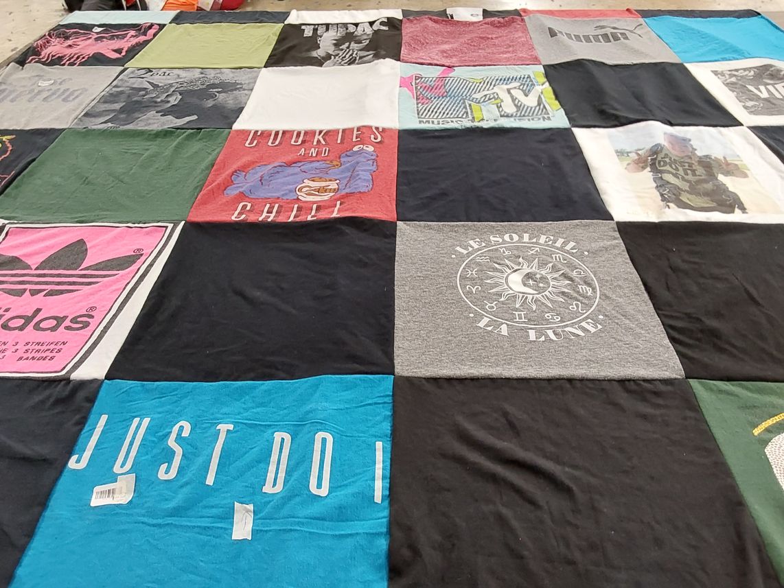 T-shirt quilt with music, cookies themes by Margaret from KS