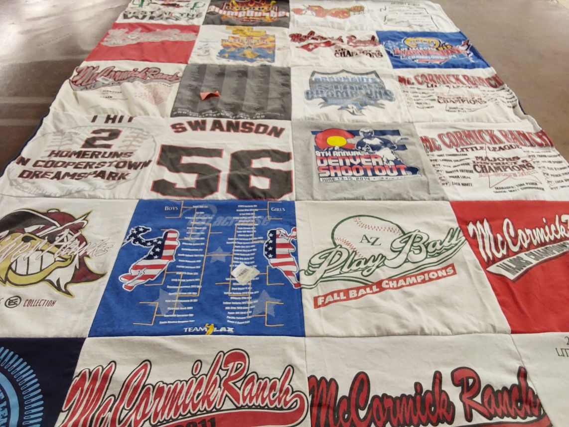 T-shirt quilt with baseball, sports themes by Heather from AZ