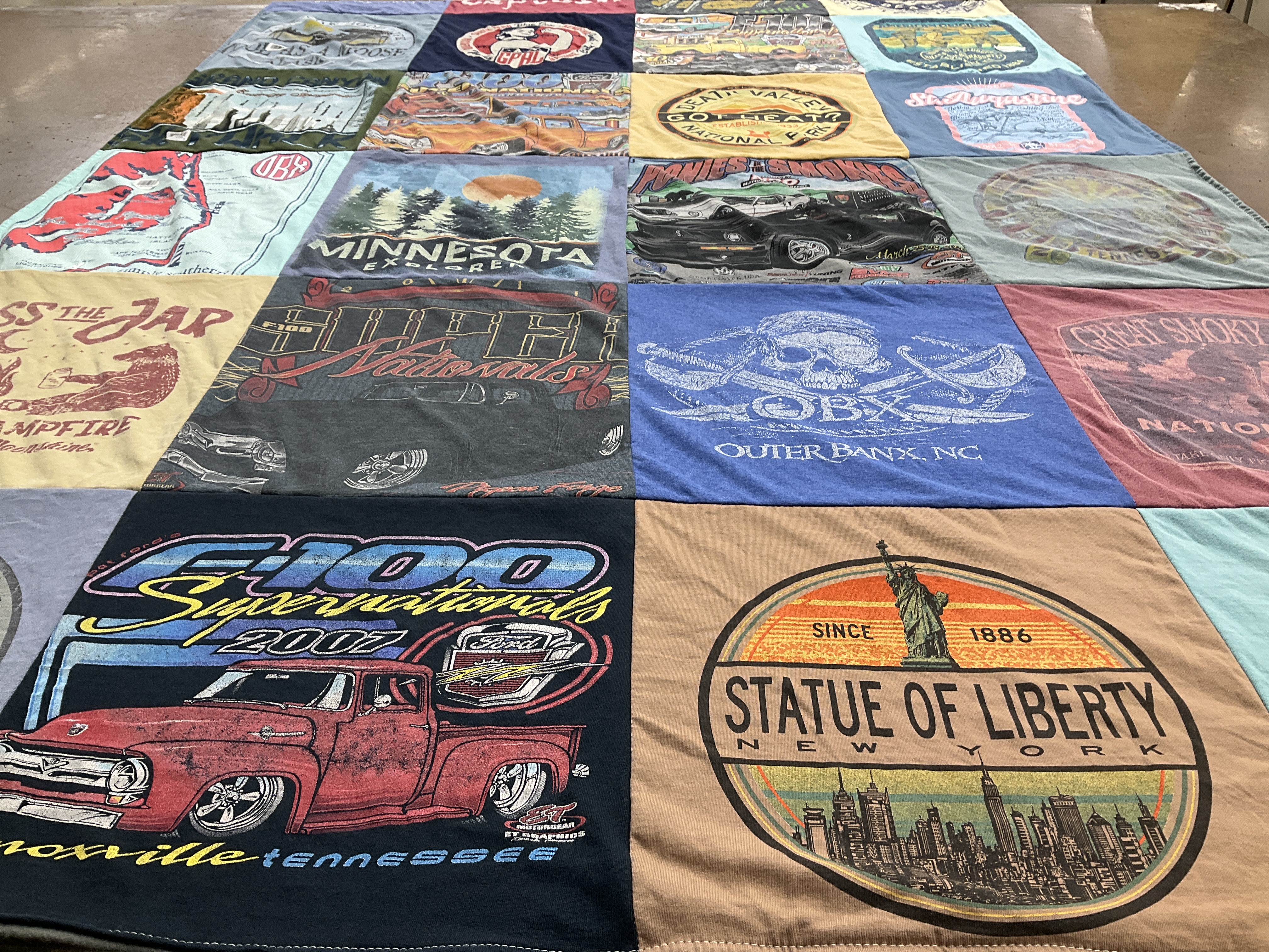 T-shirt quilt with cars, travel themes by Brandy from SC