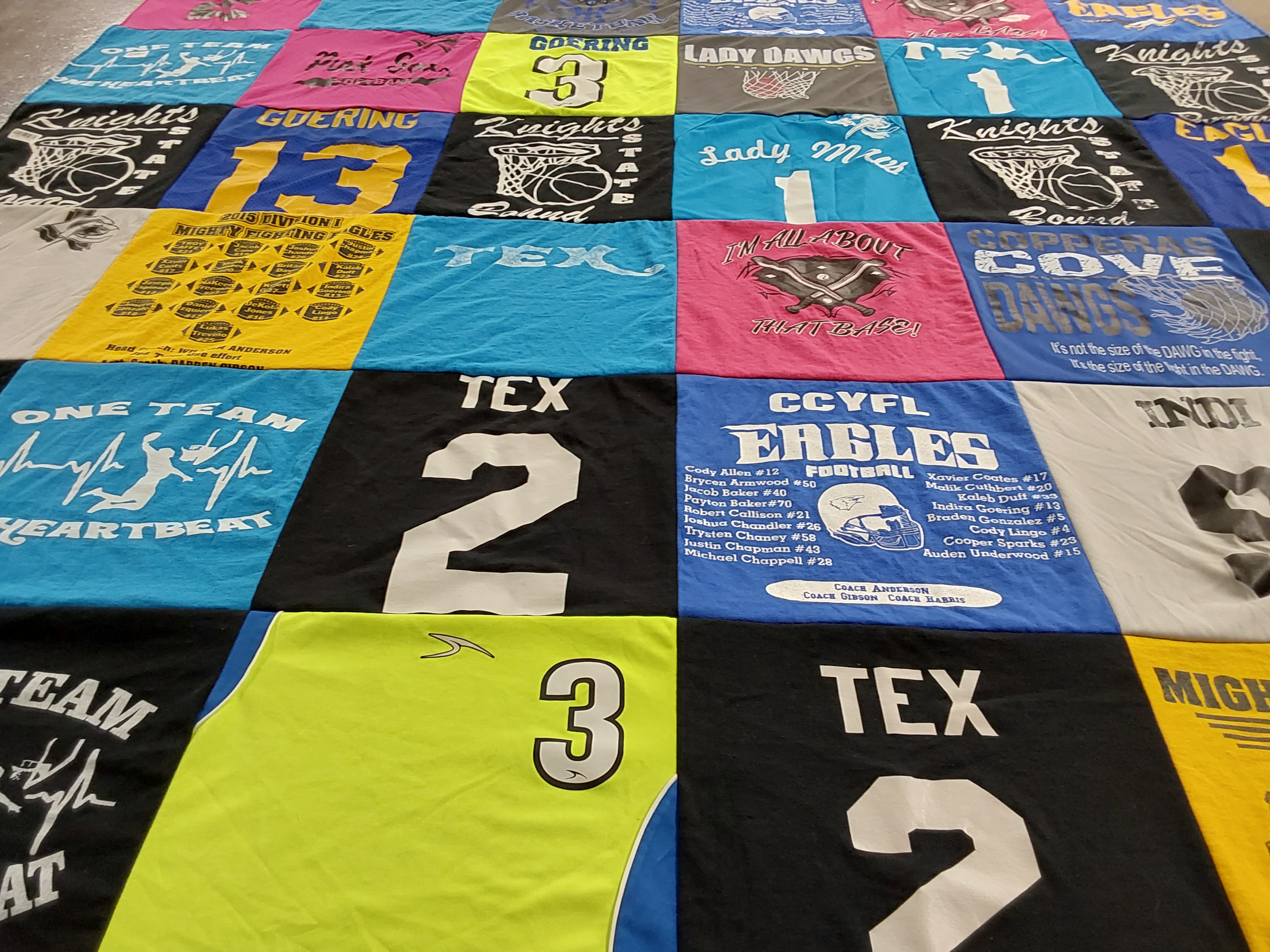 T-shirt quilt featuring knights, lady dawgs by Andera from TX
