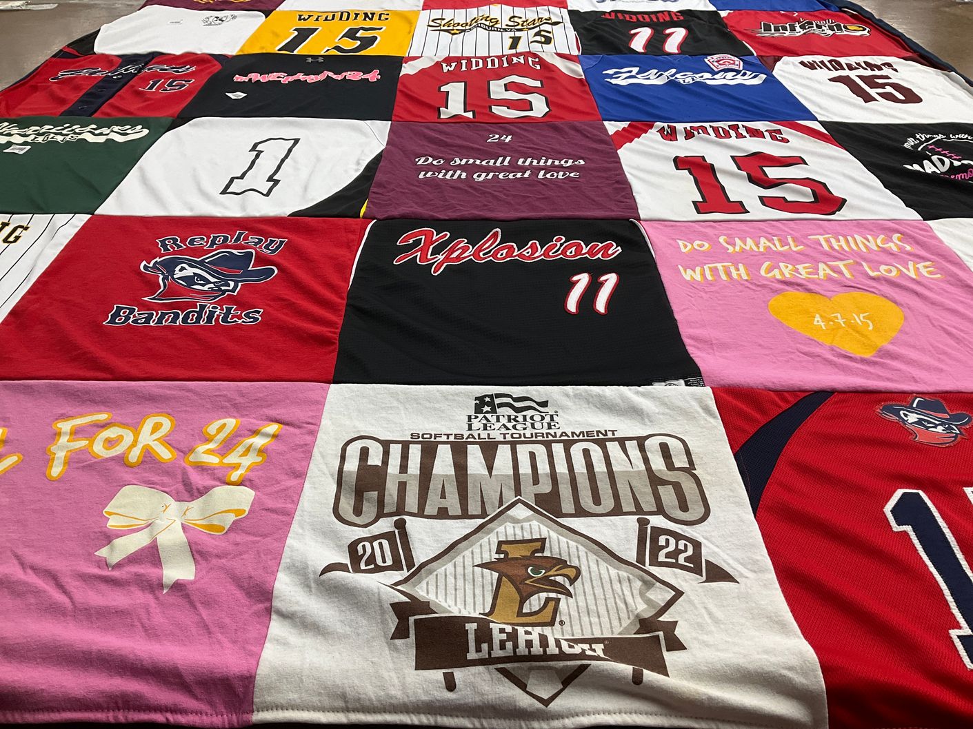T-shirt quilt with softball, tournament themes by Joy from VA