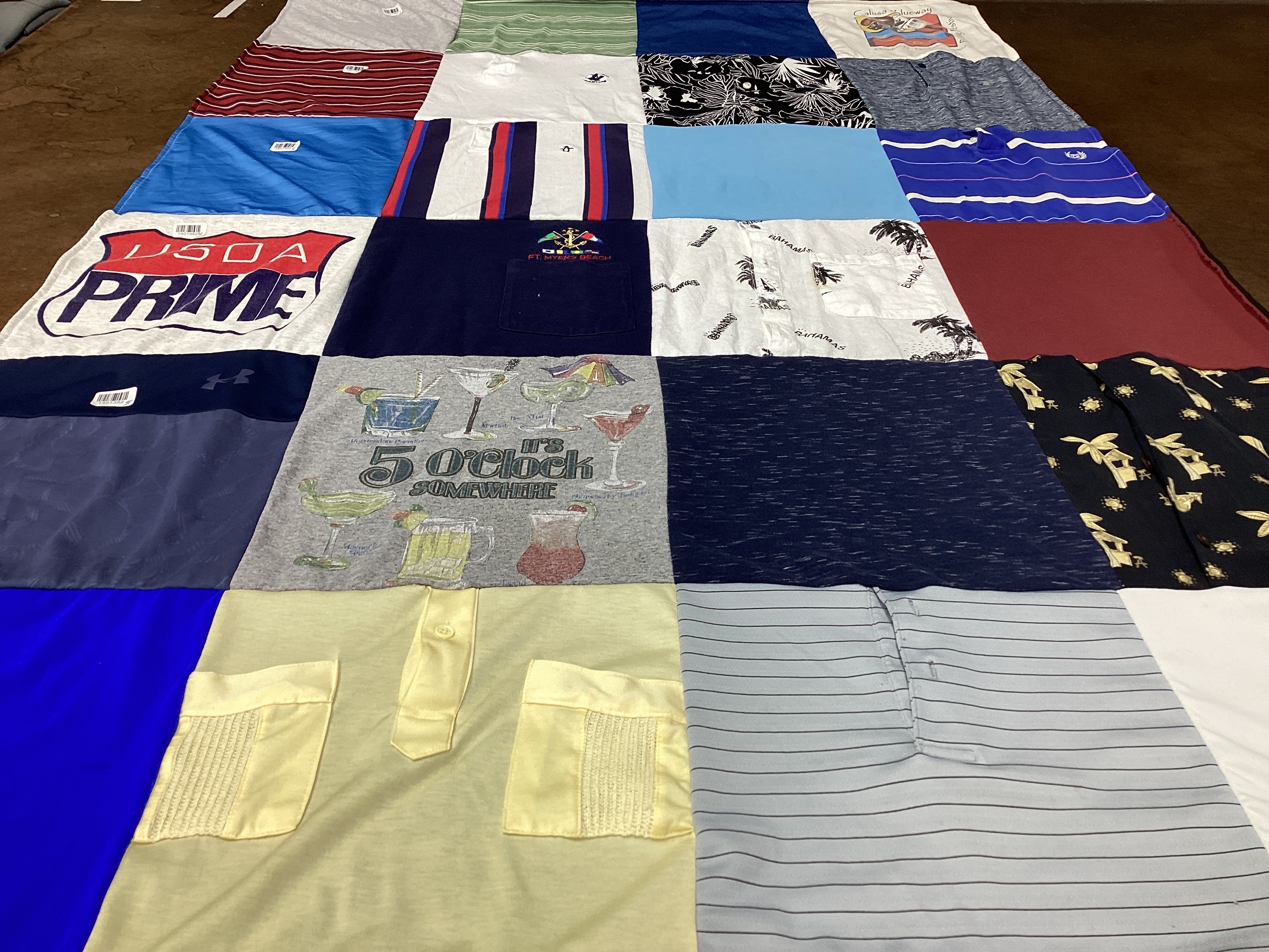 T-shirt quilt with beverages, relaxation themes by Nikki from AR