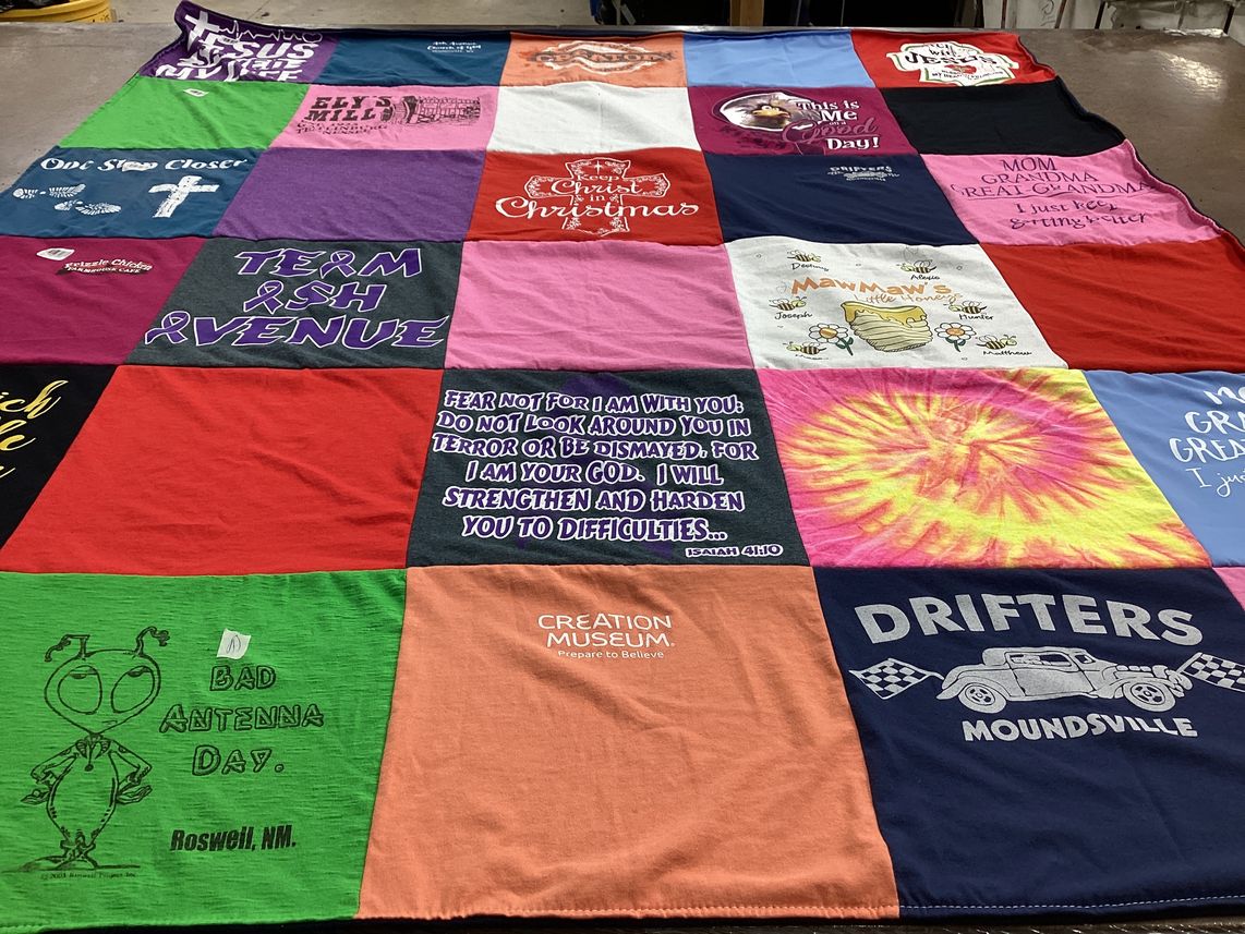 T-shirt quilt with family, faith themes by Annette from WV