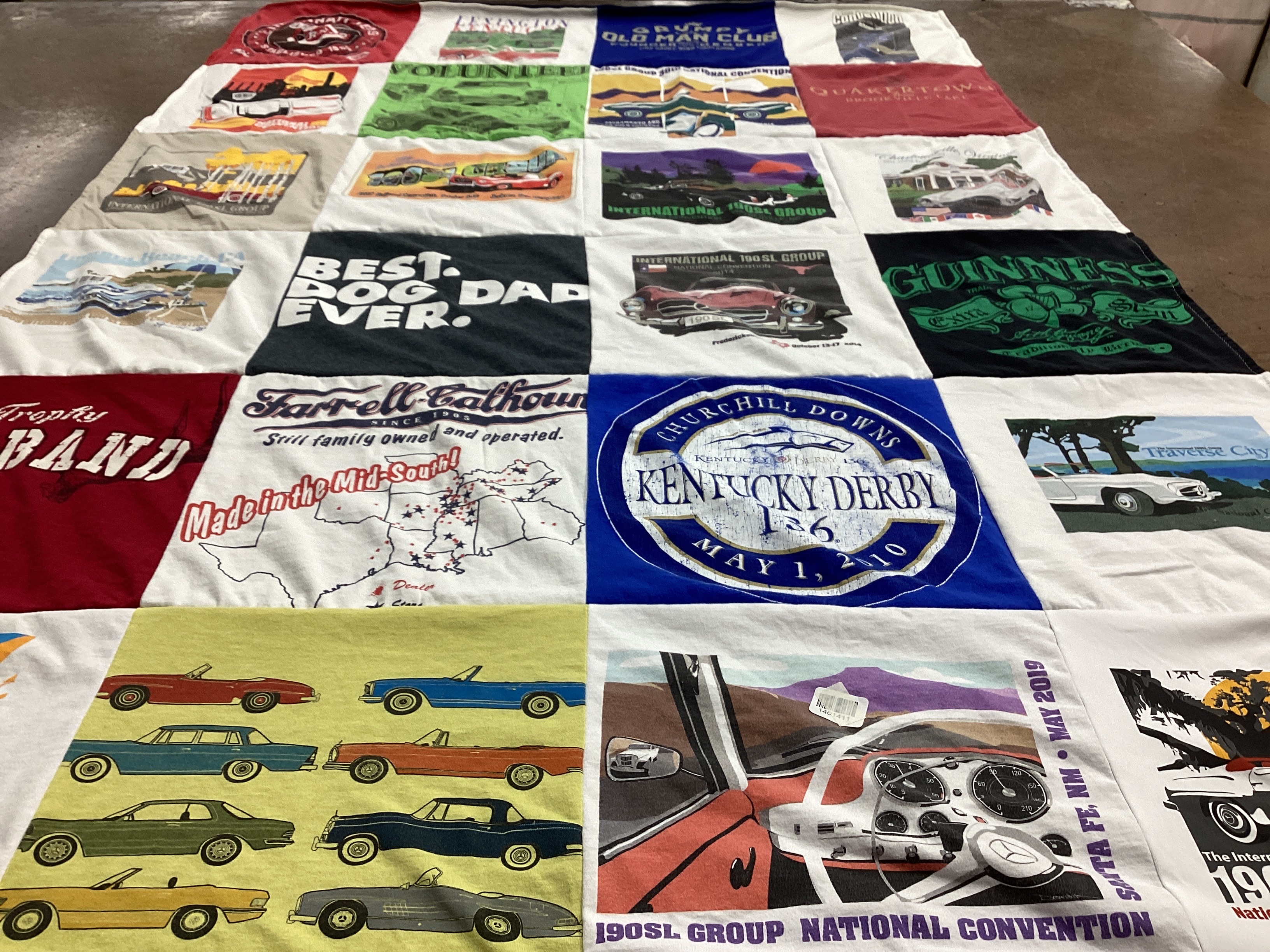 T-shirt quilt with dogs, cars themes by Larry from KY