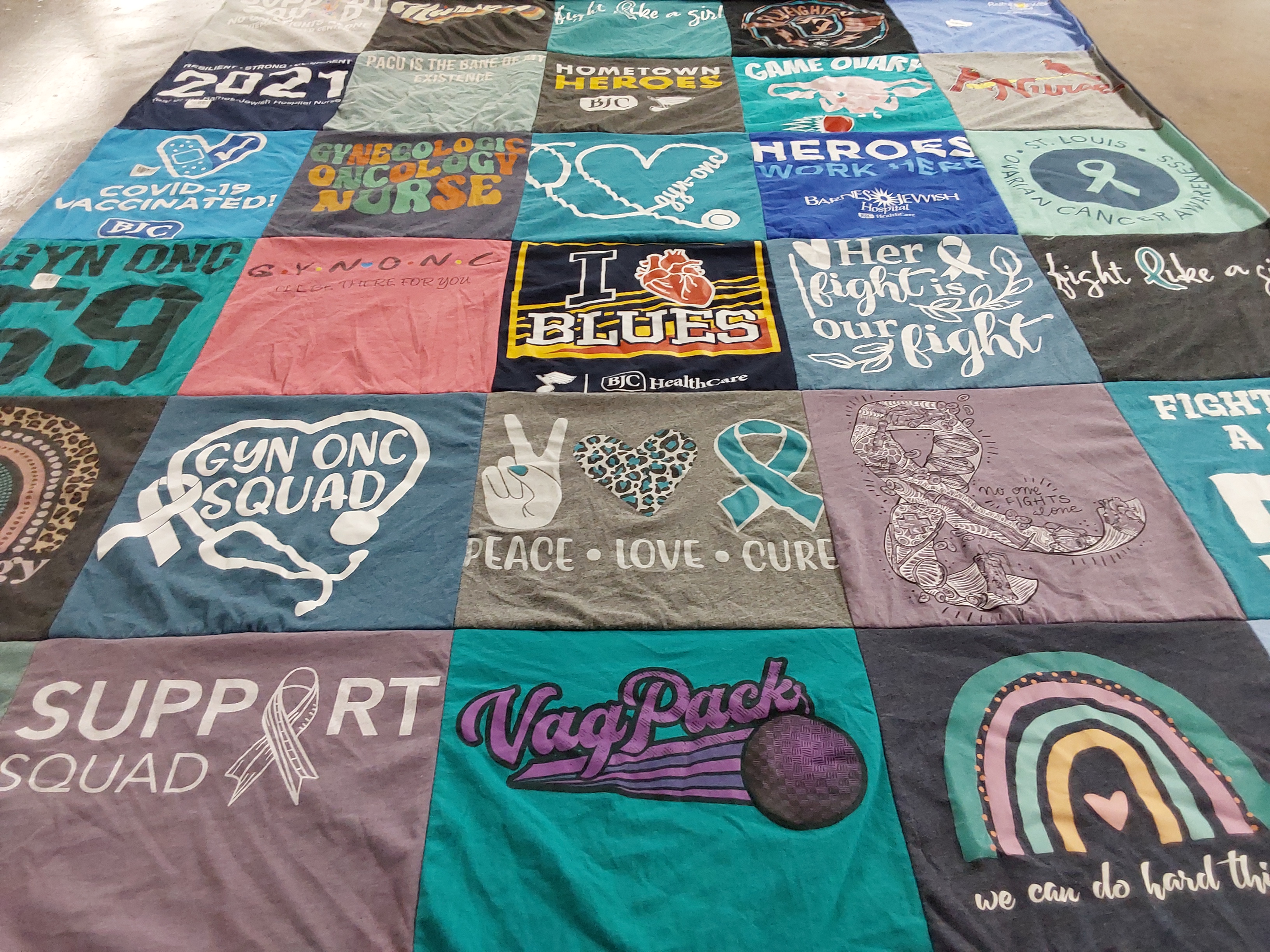 T-shirt quilt with healthcare, nursing themes by Danielle from MO