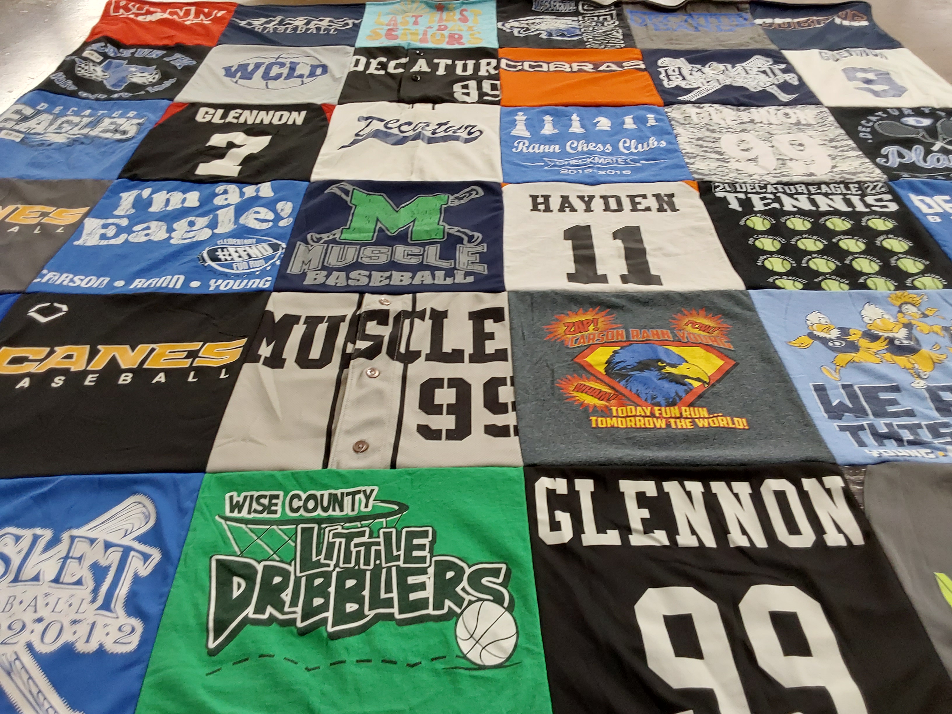 T-shirt quilt featuring decatur eagles baseball, canes baseball by Cathy from TX